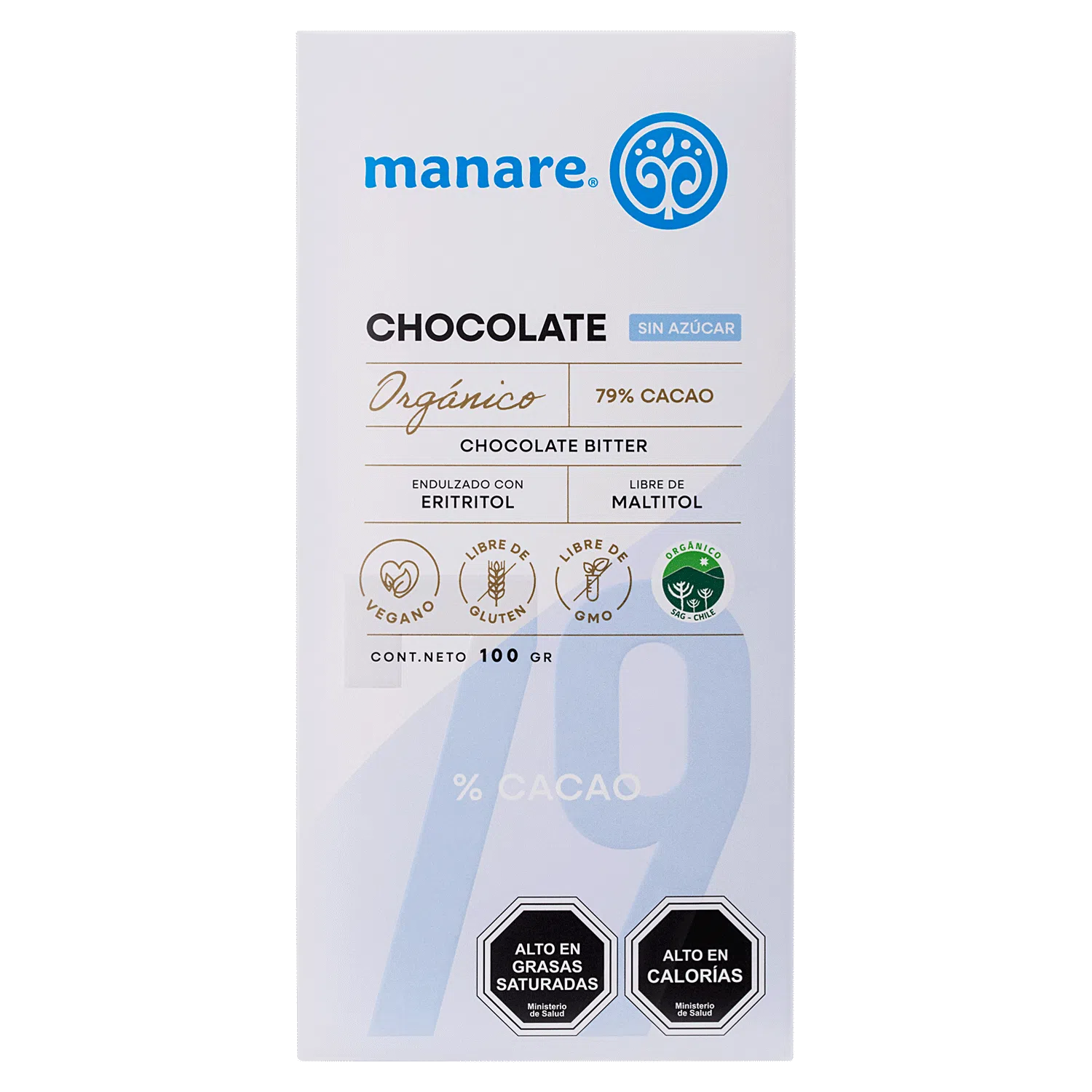 Chocolate sin azúcar 79% Cacao Orgánico 100g