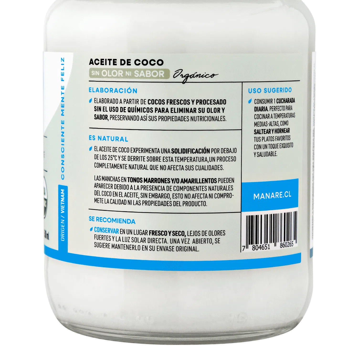 Aceite de Coco Sin Olor 500ml Orgánico