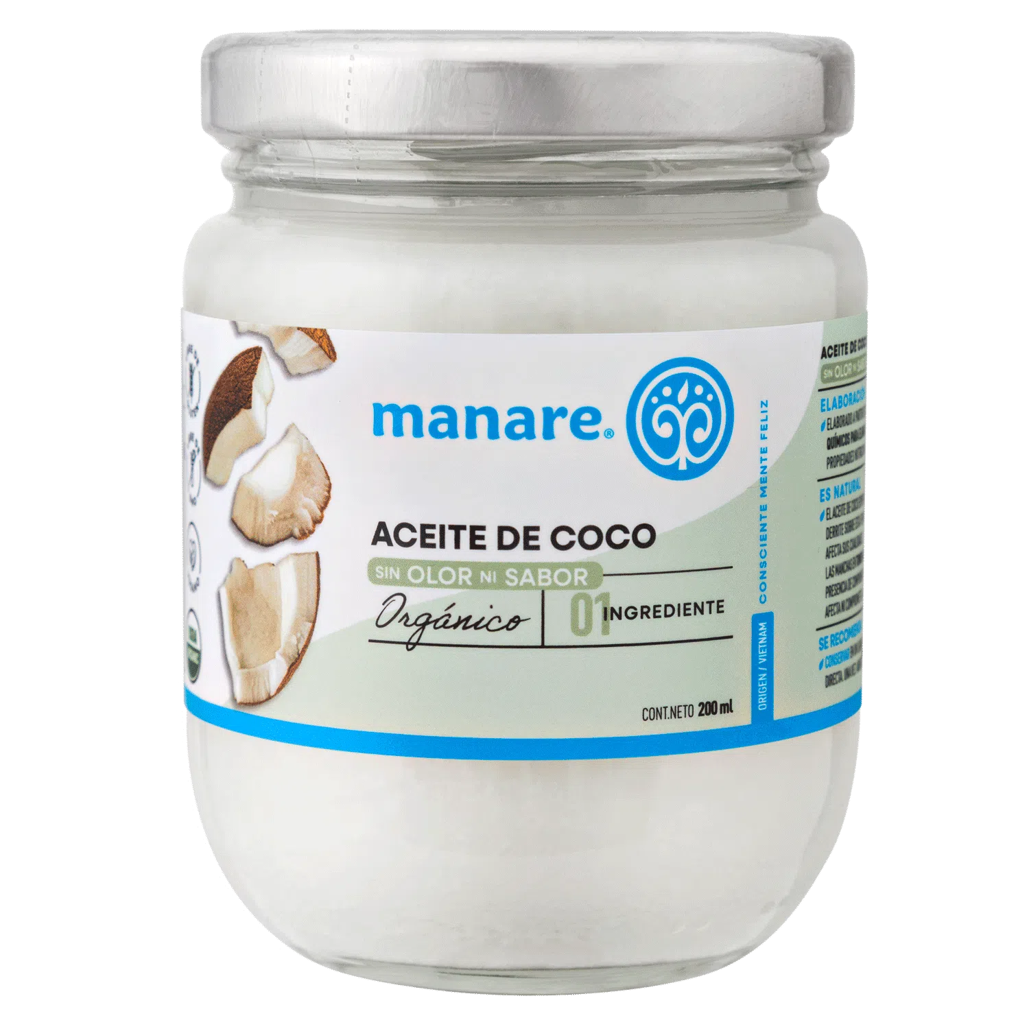 Aceite de Coco Sin Olor 200ml Orgánico