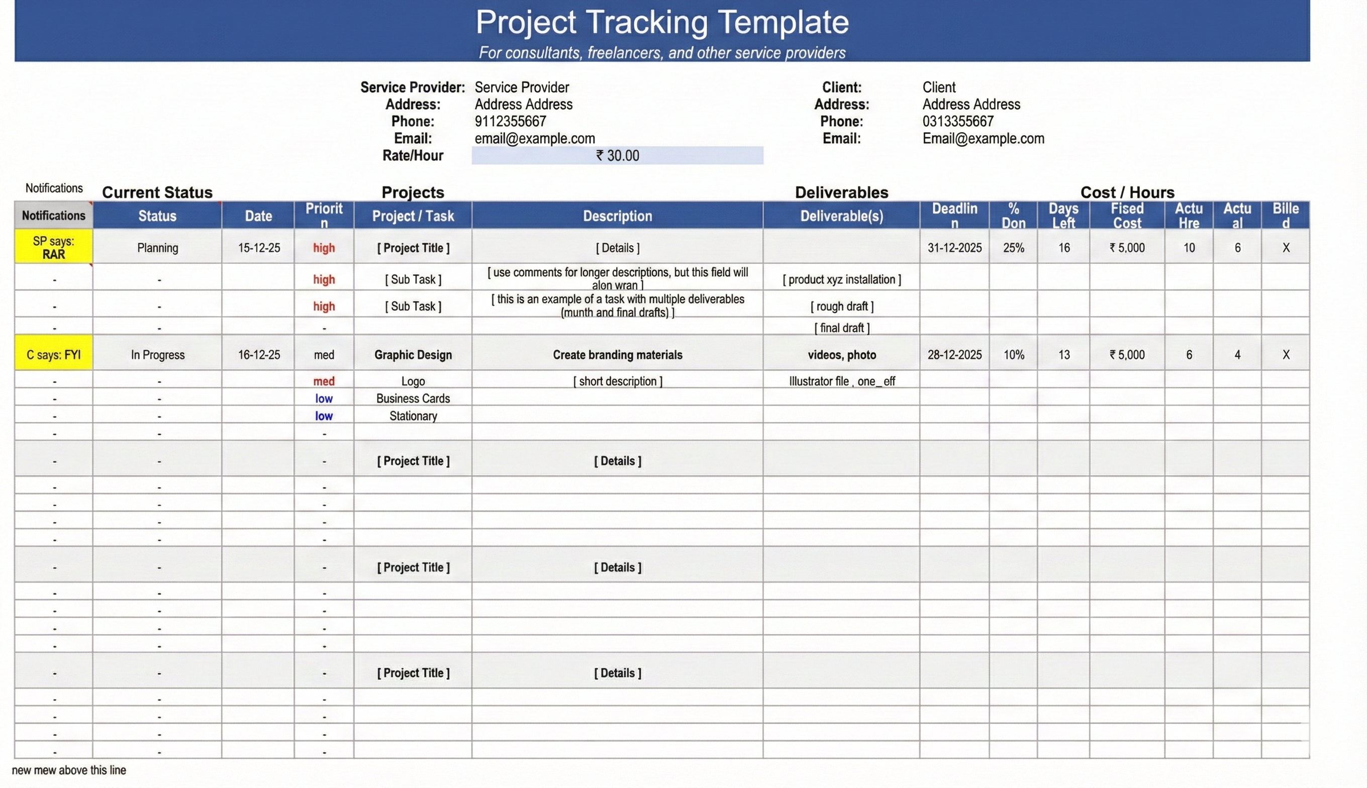 Project Tracking Template