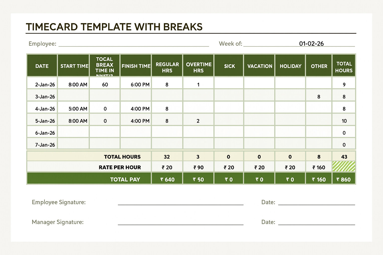 Timecard Template With Breaks Template.