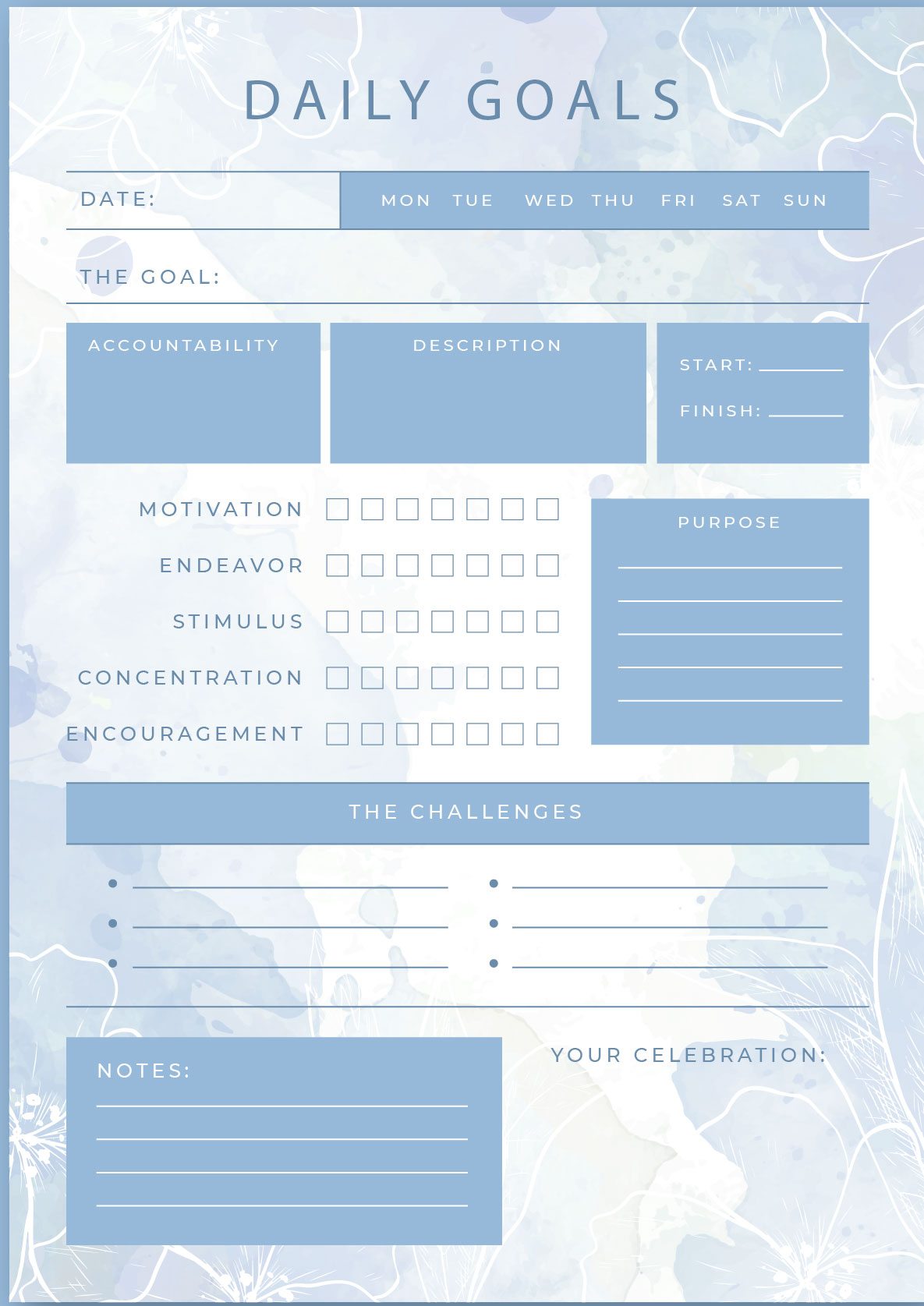 Daily Goals Planner Sheet
