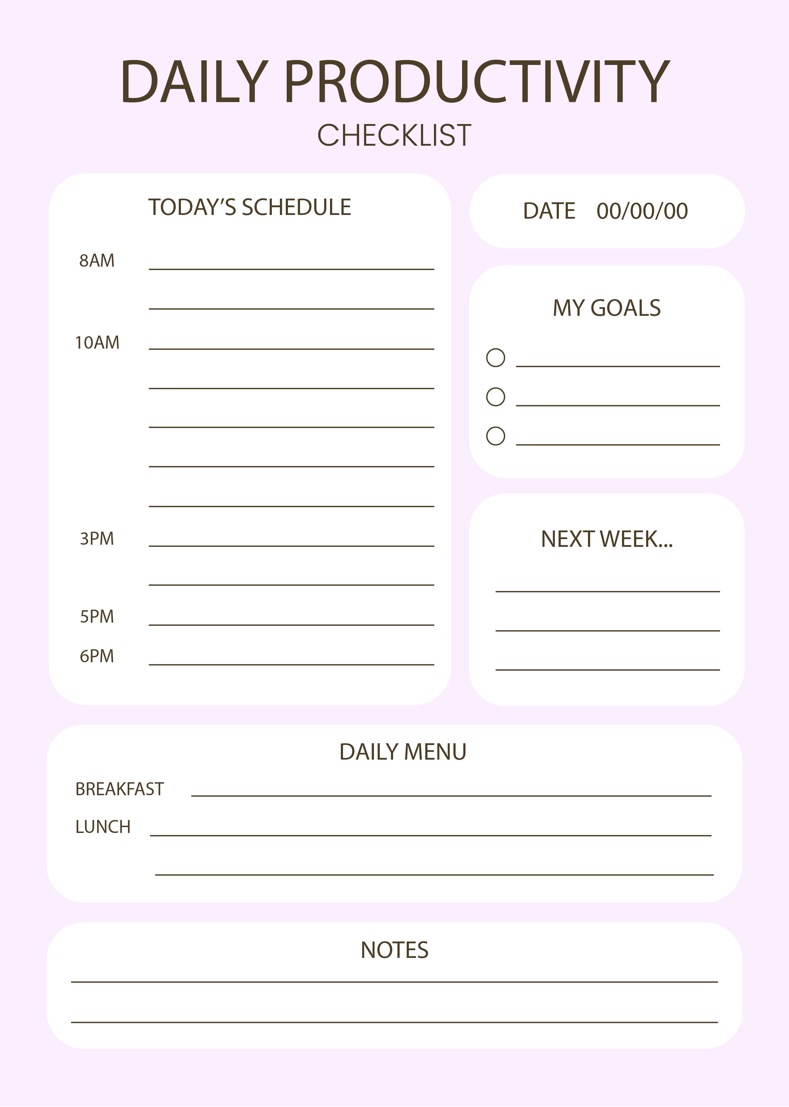 Daily Productivity Checklist Planner