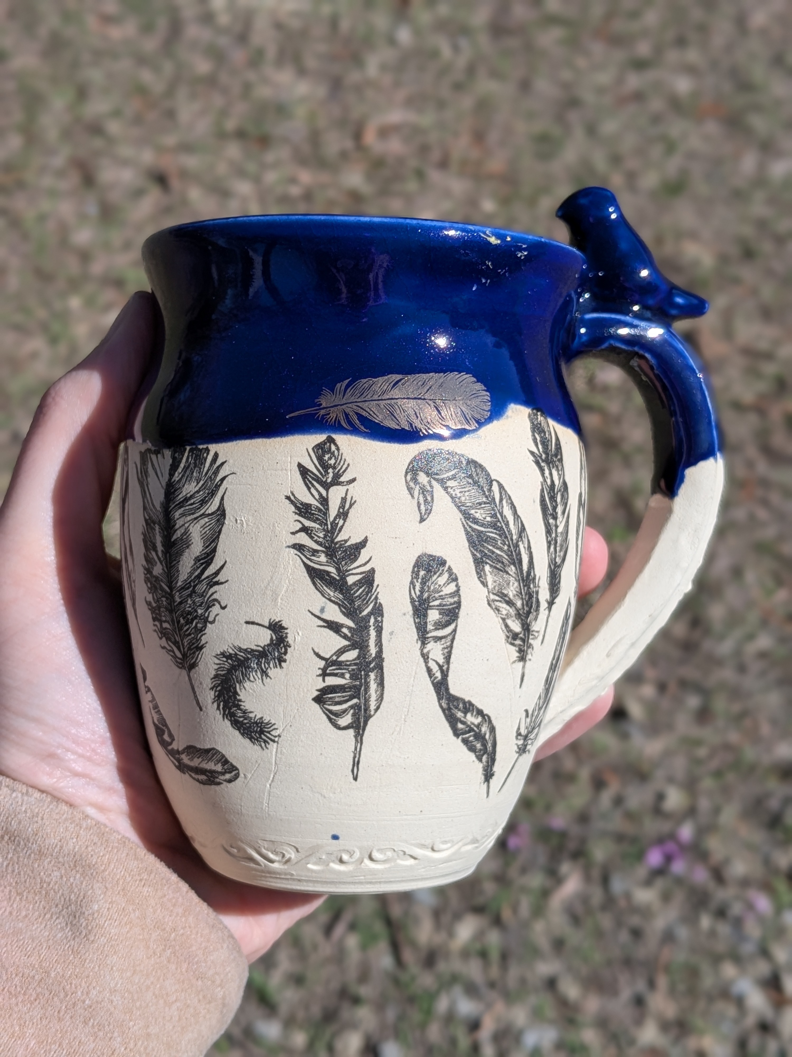 Cobalt Blue Feather Porcelain Mug