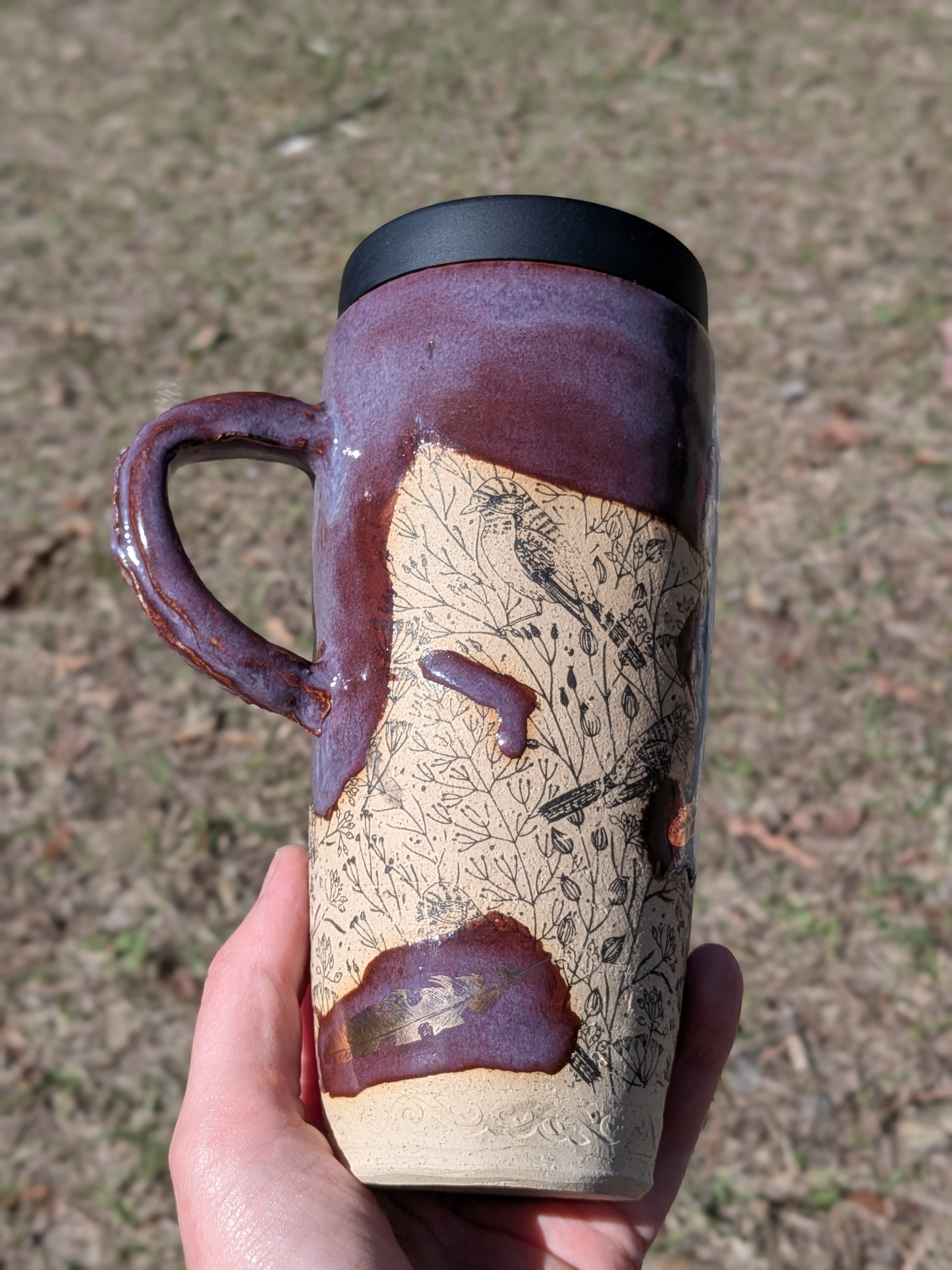 Smokey Merlot Birds Travel Mug