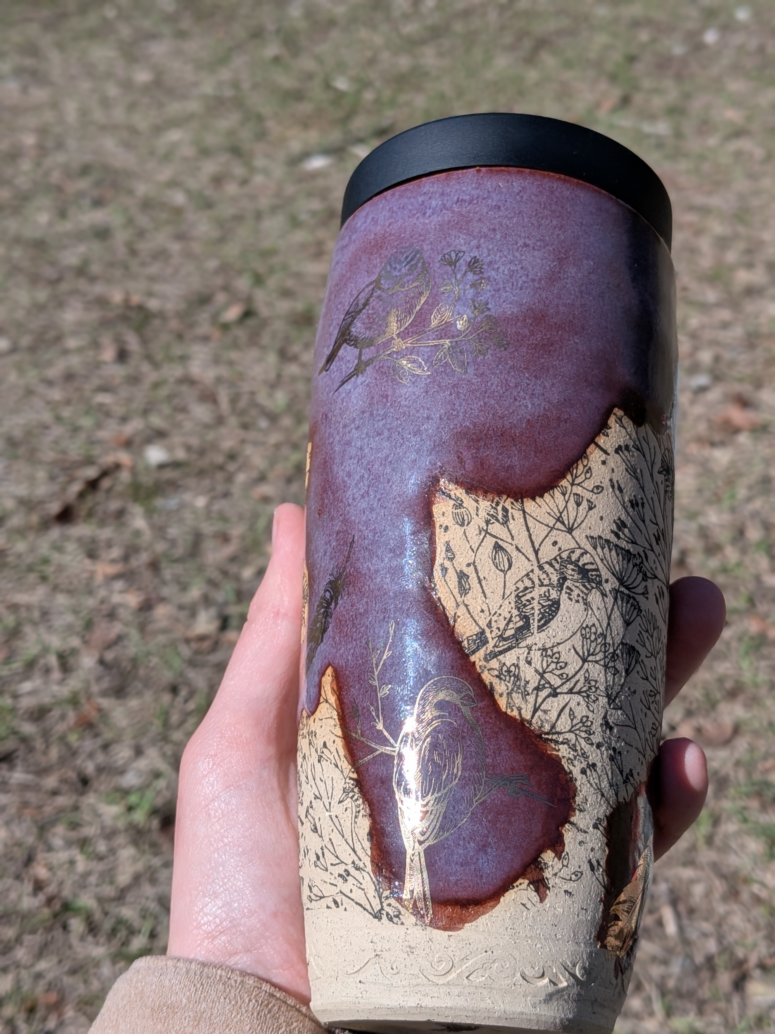 Smokey Merlot Birds Travel Mug