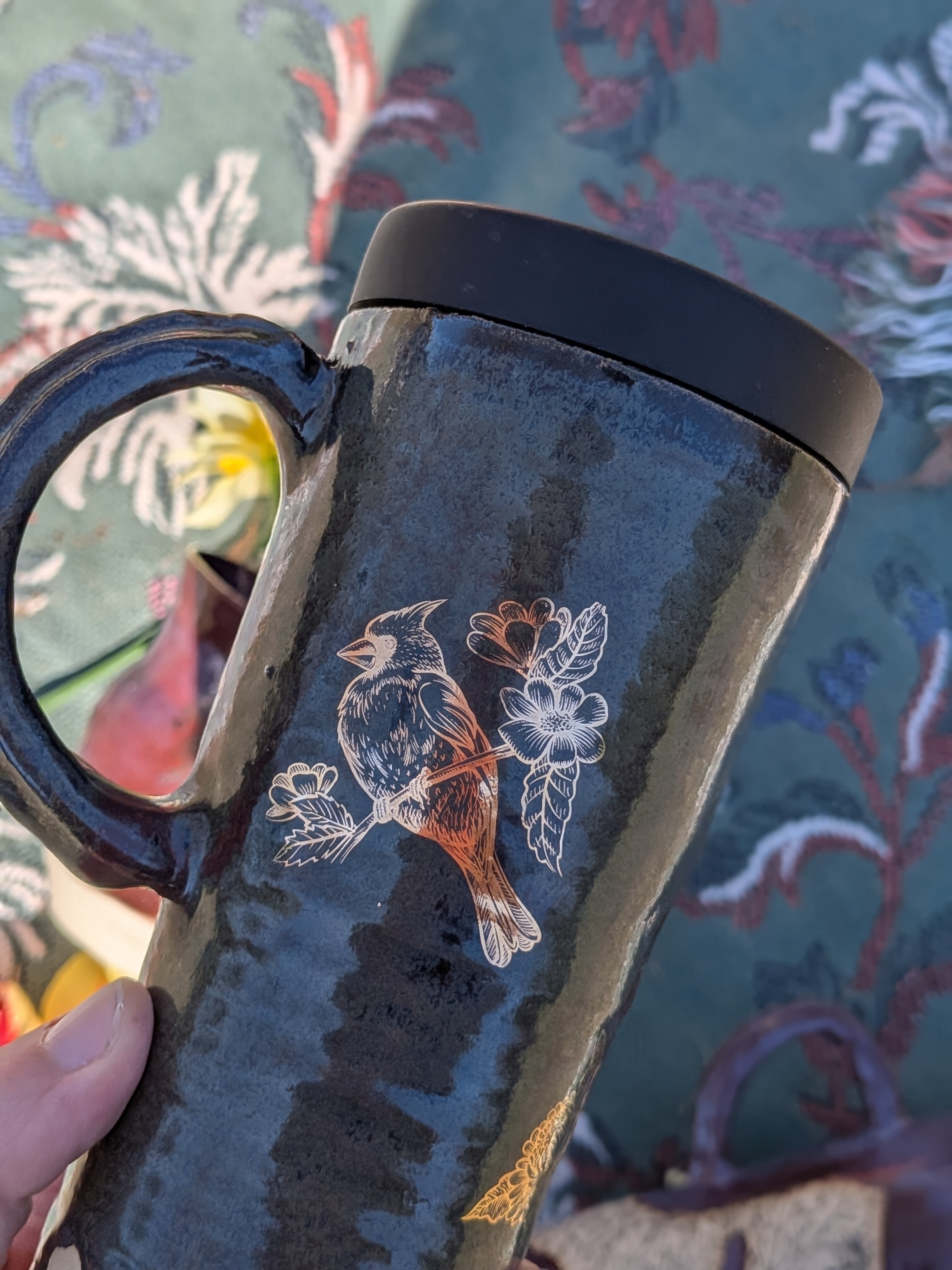 Ancient Jasper Golden Overglaze Birds Travel Mug