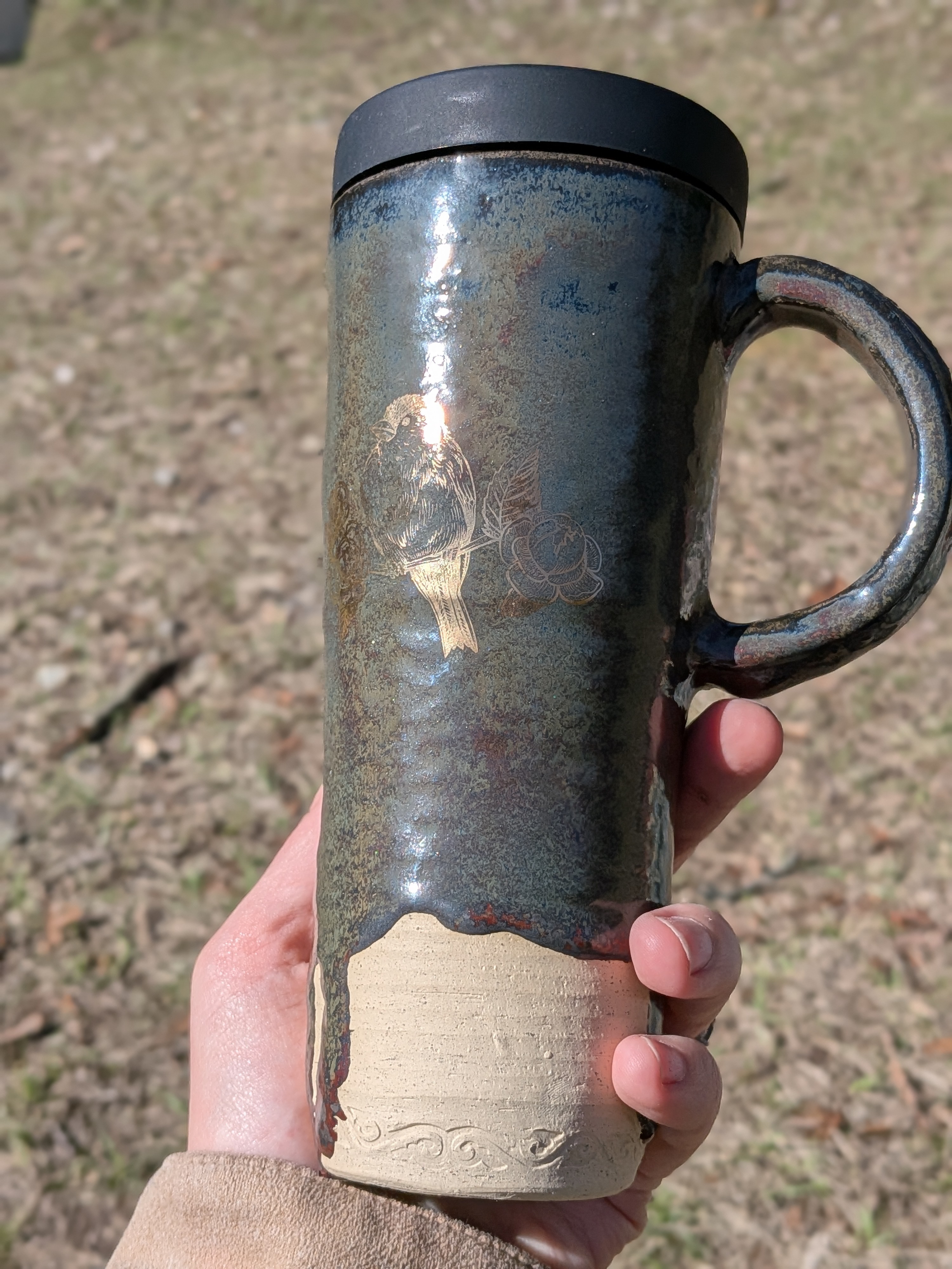 Ancient Jasper Golden Overglaze Birds Travel Mug