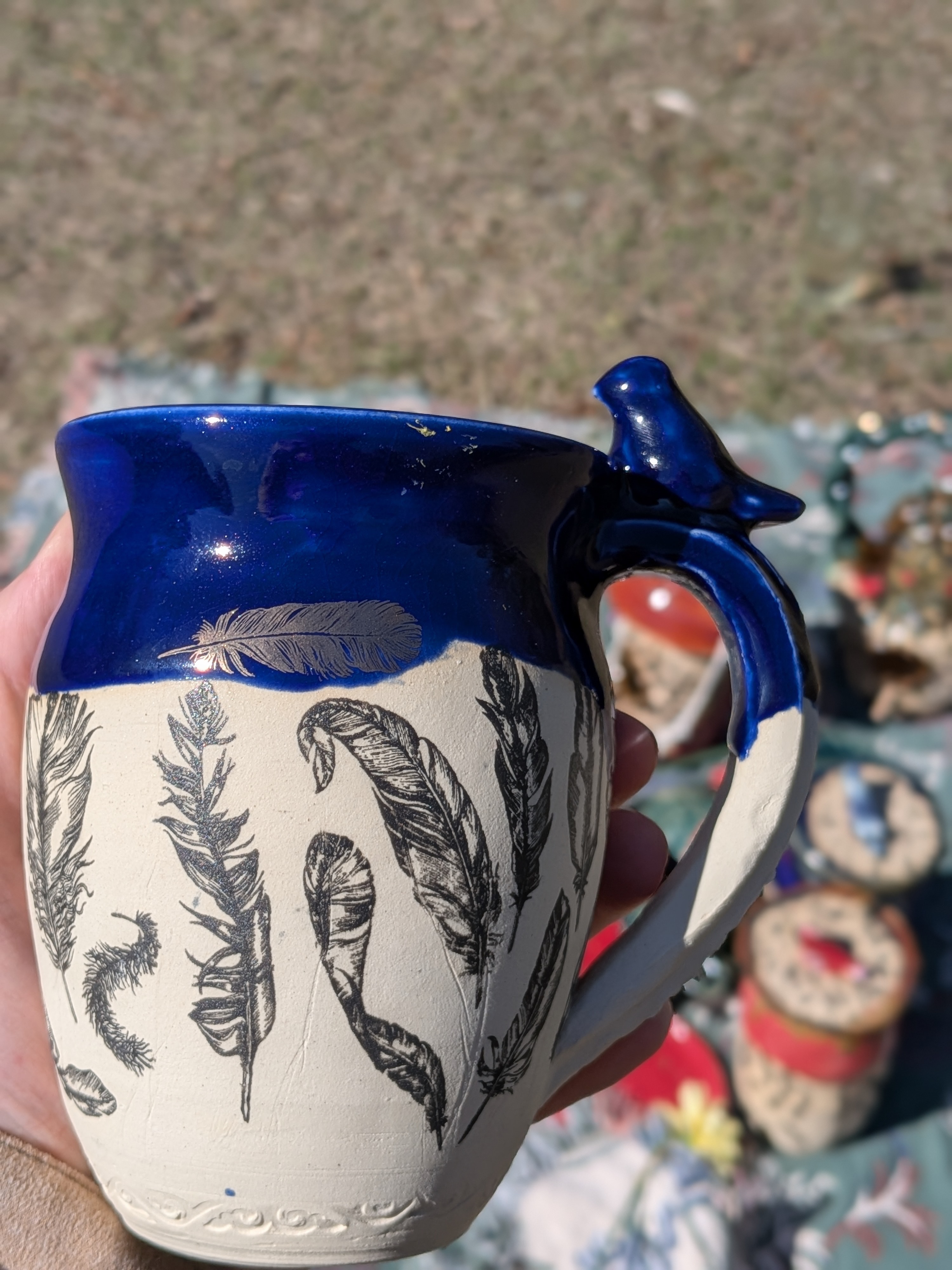 Cobalt Blue Feather Porcelain Mug