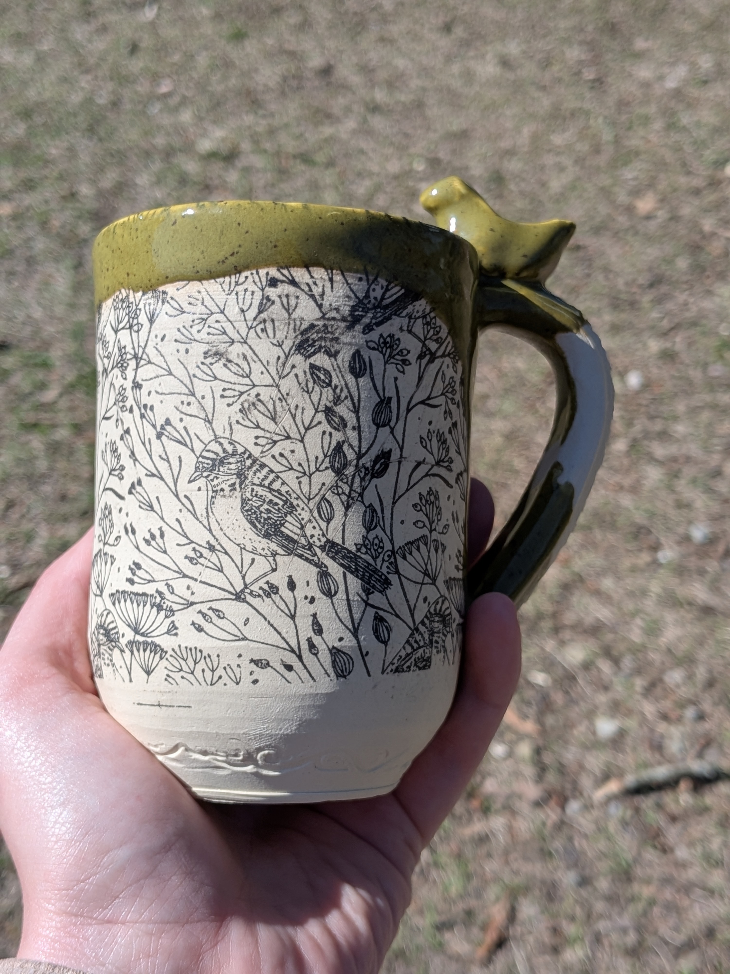 Olive Speckle Porcelain Bird Mug