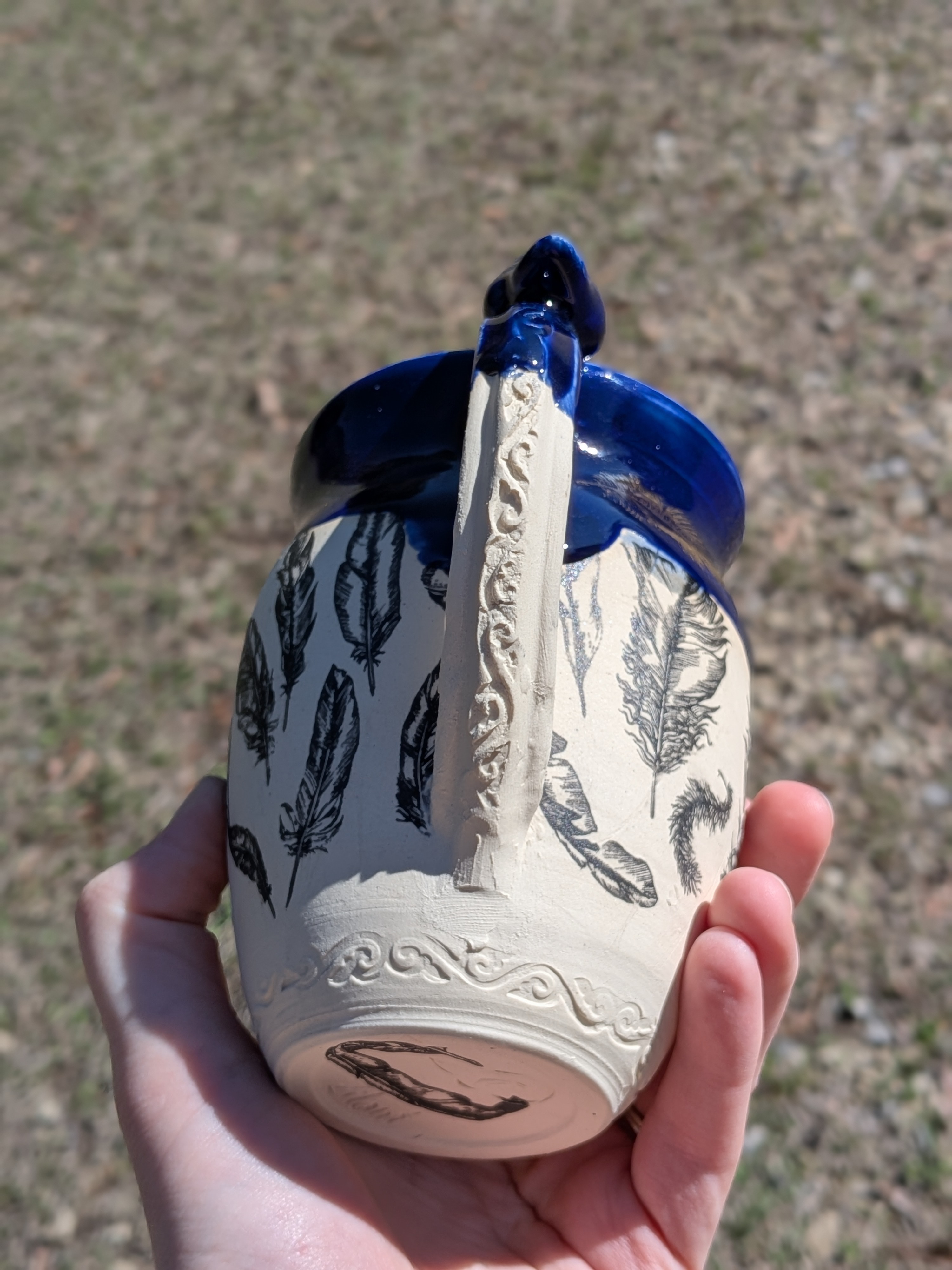 Cobalt Blue Feather Porcelain Mug