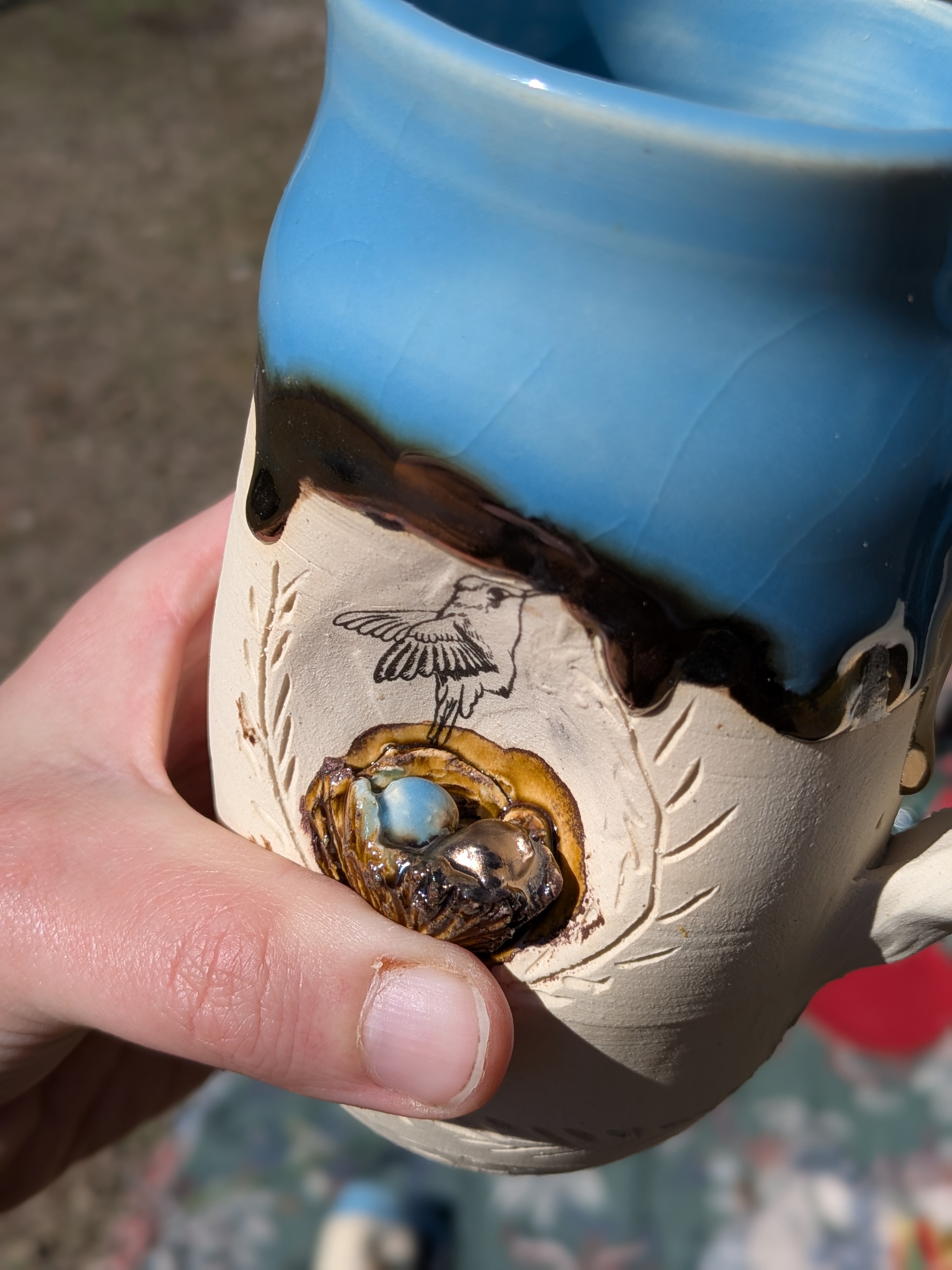 Bird's Nest and Gold Porcelain Mug