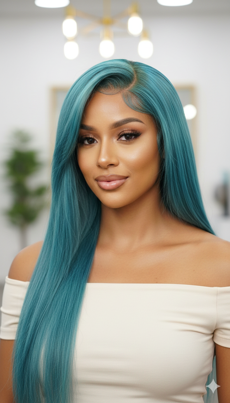 Long Teal Colored Wig