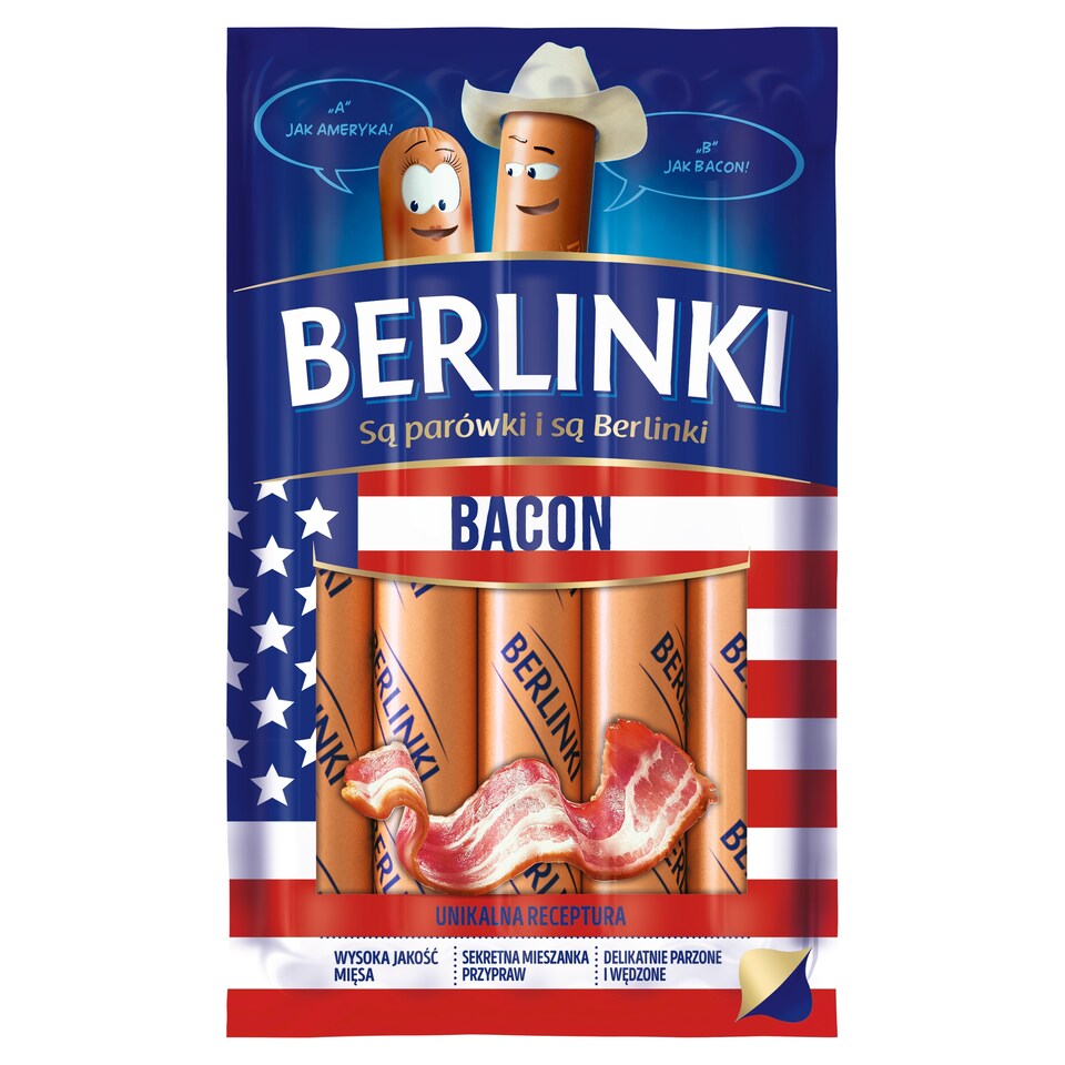 BERLINKI BACON HOTDOG SAUSAGES 250G