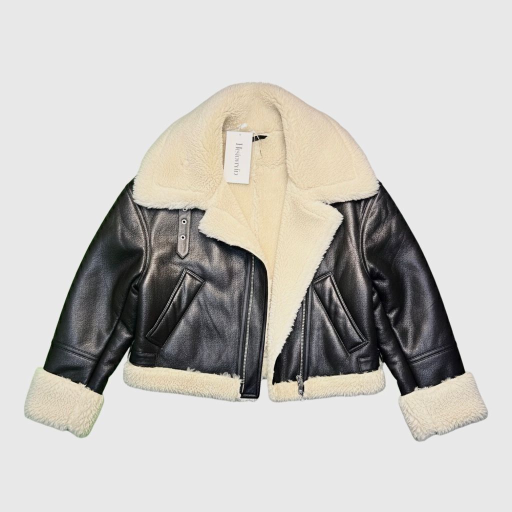 Black Faux Leather Jacket with Faux Fur