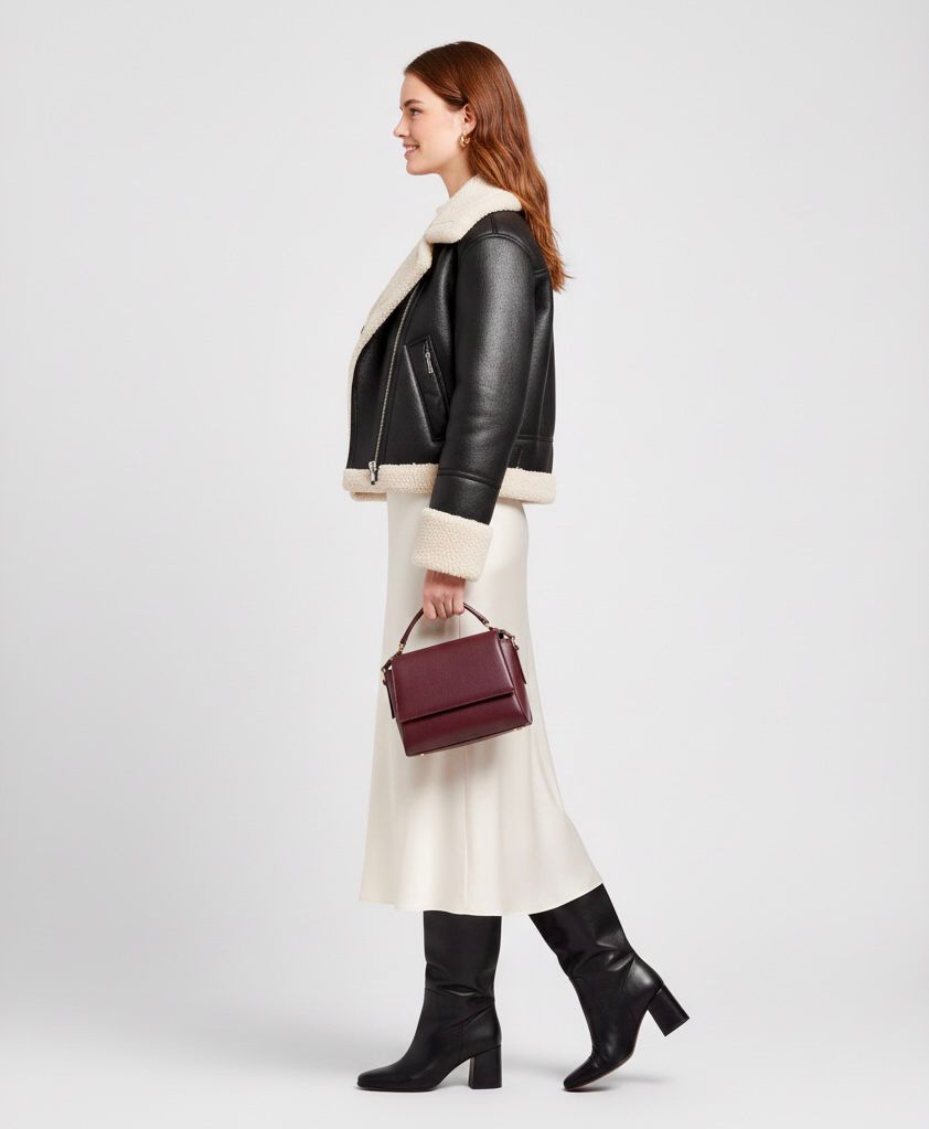 Black Faux Leather Jacket with Faux Fur