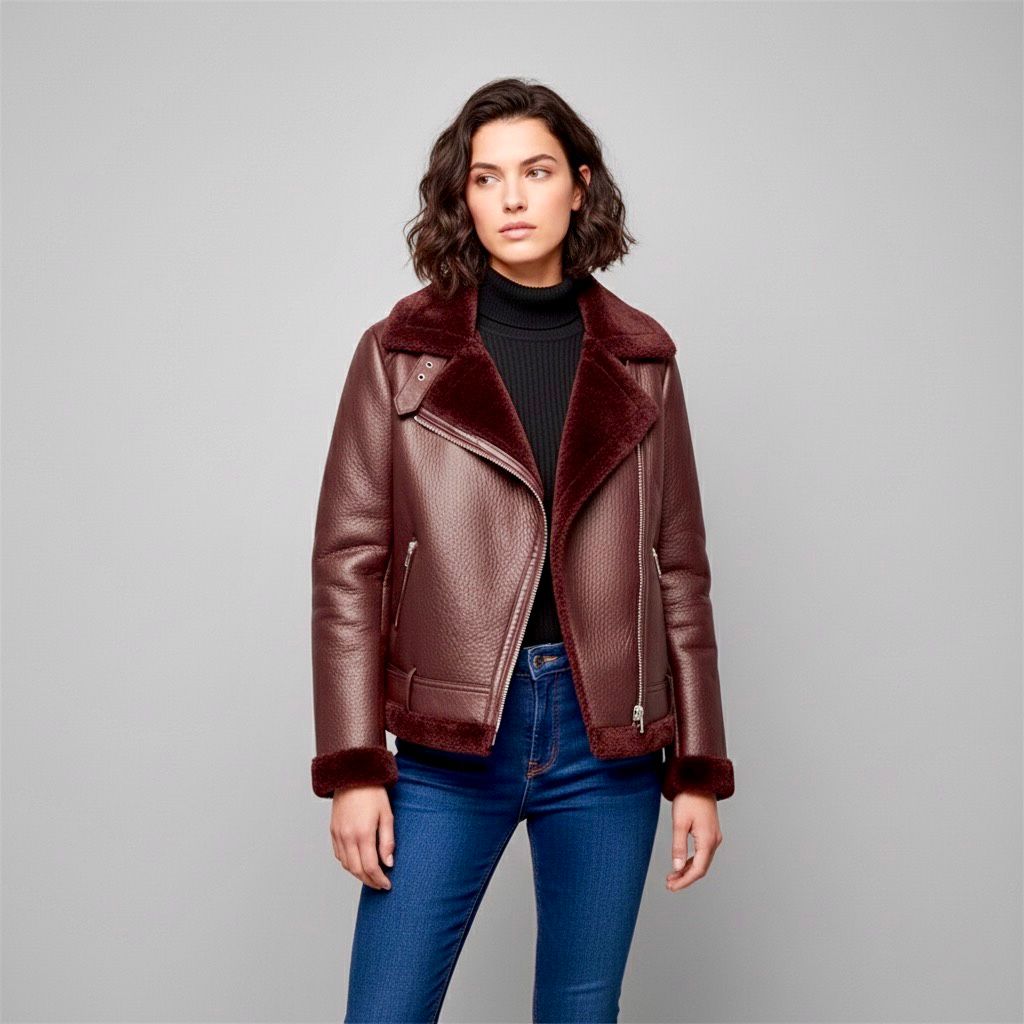 Burgundy Faux Leather Zara Aviator Jacket
