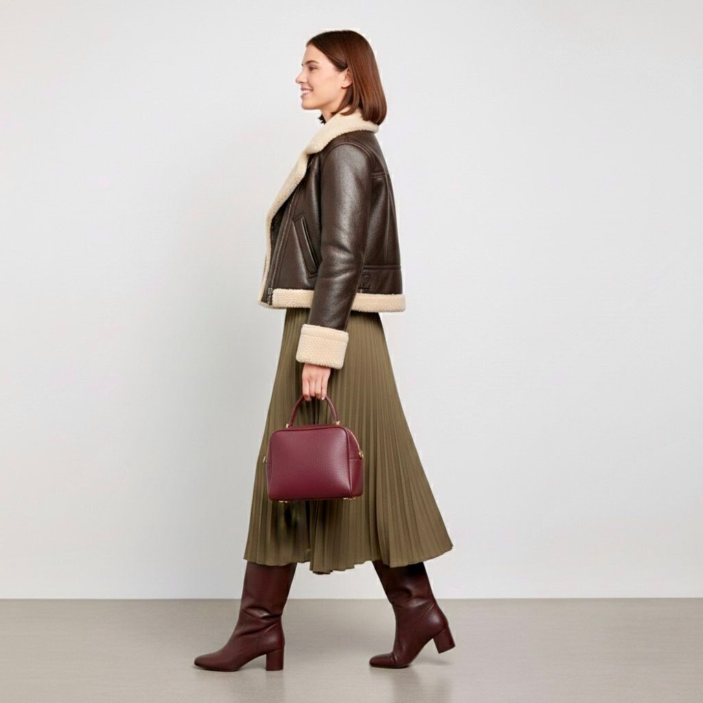 Brown Faux Leather Jacket with Faux Fur