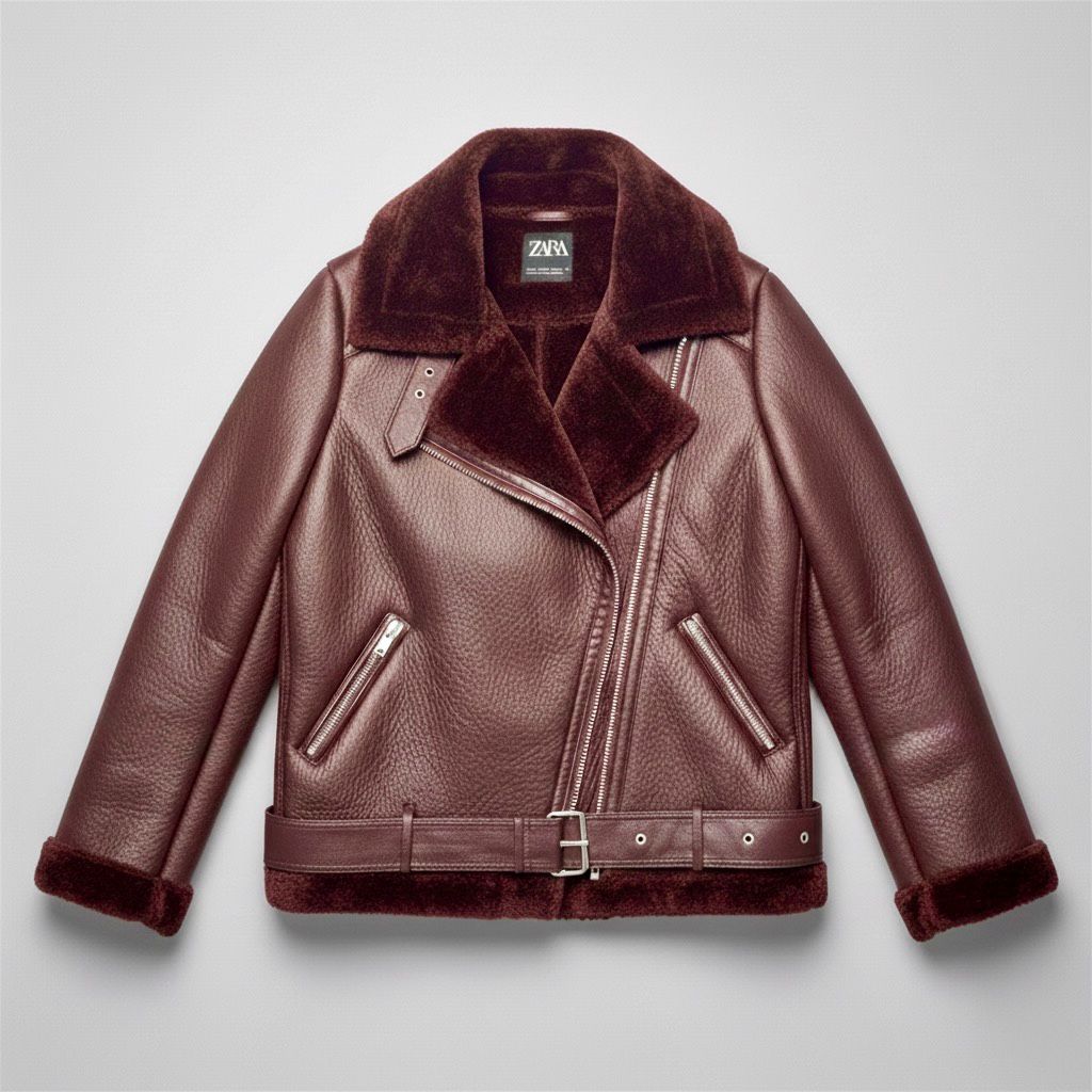 Burgundy Faux Leather Zara Aviator Jacket