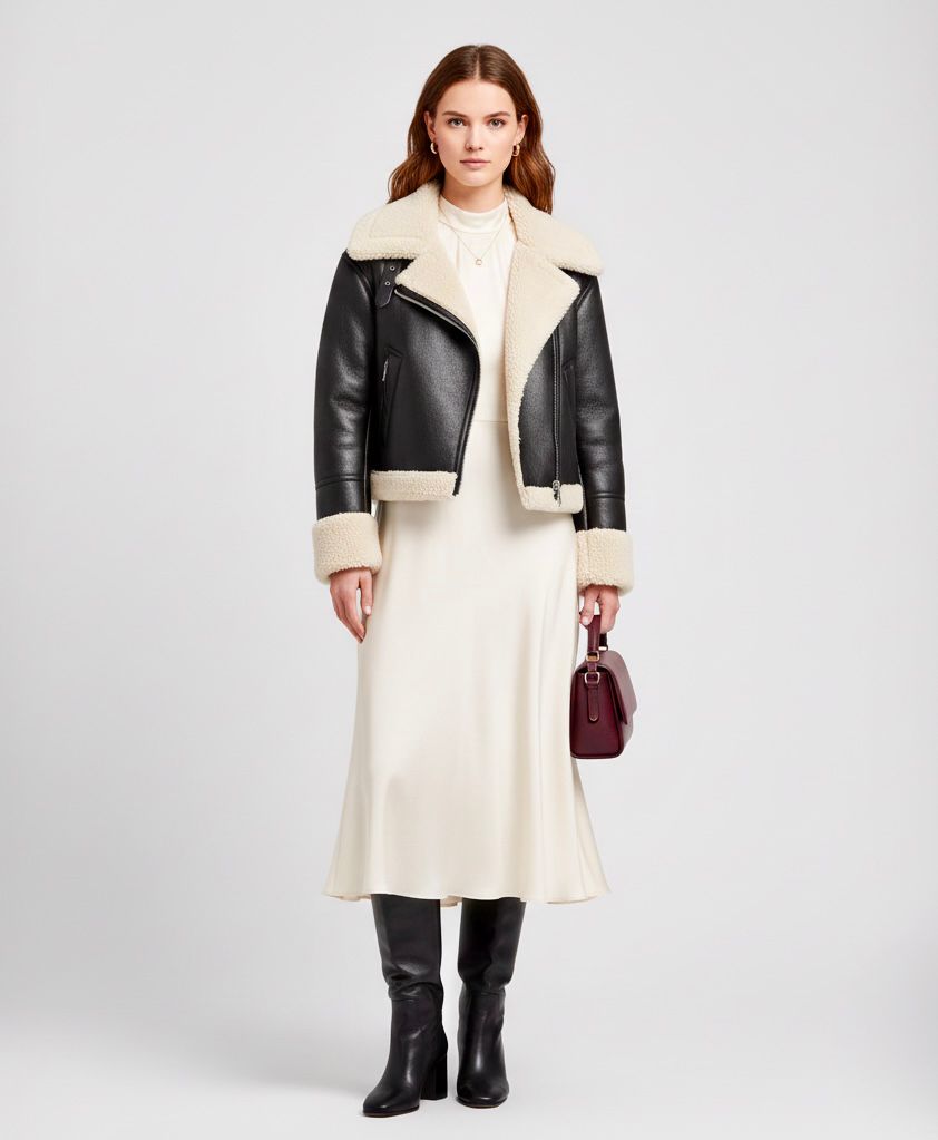 Black Faux Leather Jacket with Faux Fur