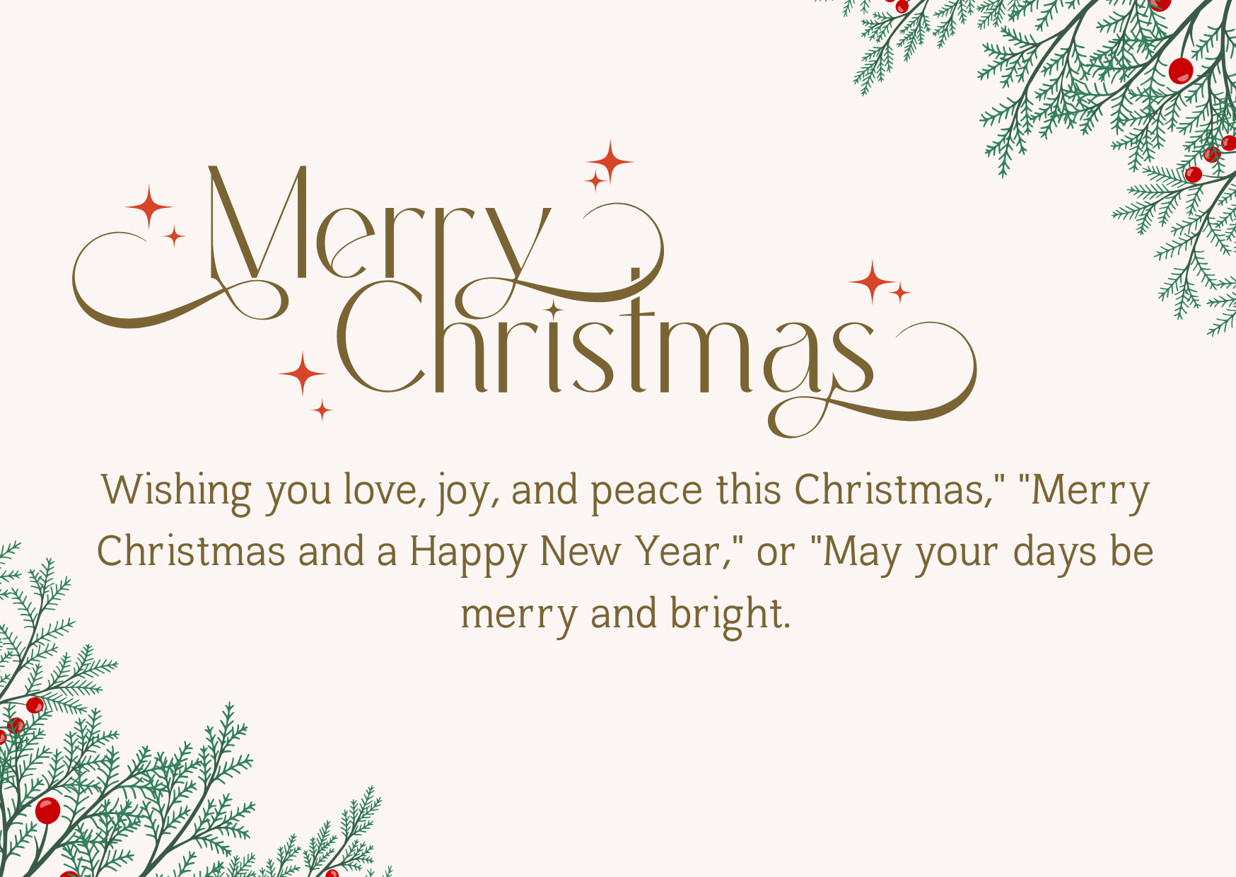 Green Red and Gold Simple Elegant Merry Christmas 2025 Personal Greeting Card