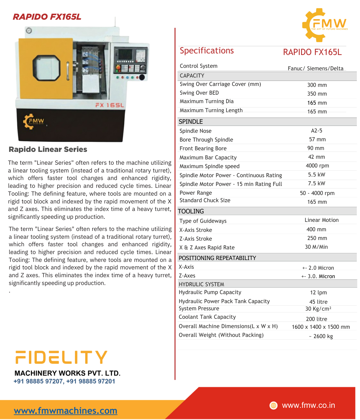 RAPIDO FX165L Linear Series CNC Machine
