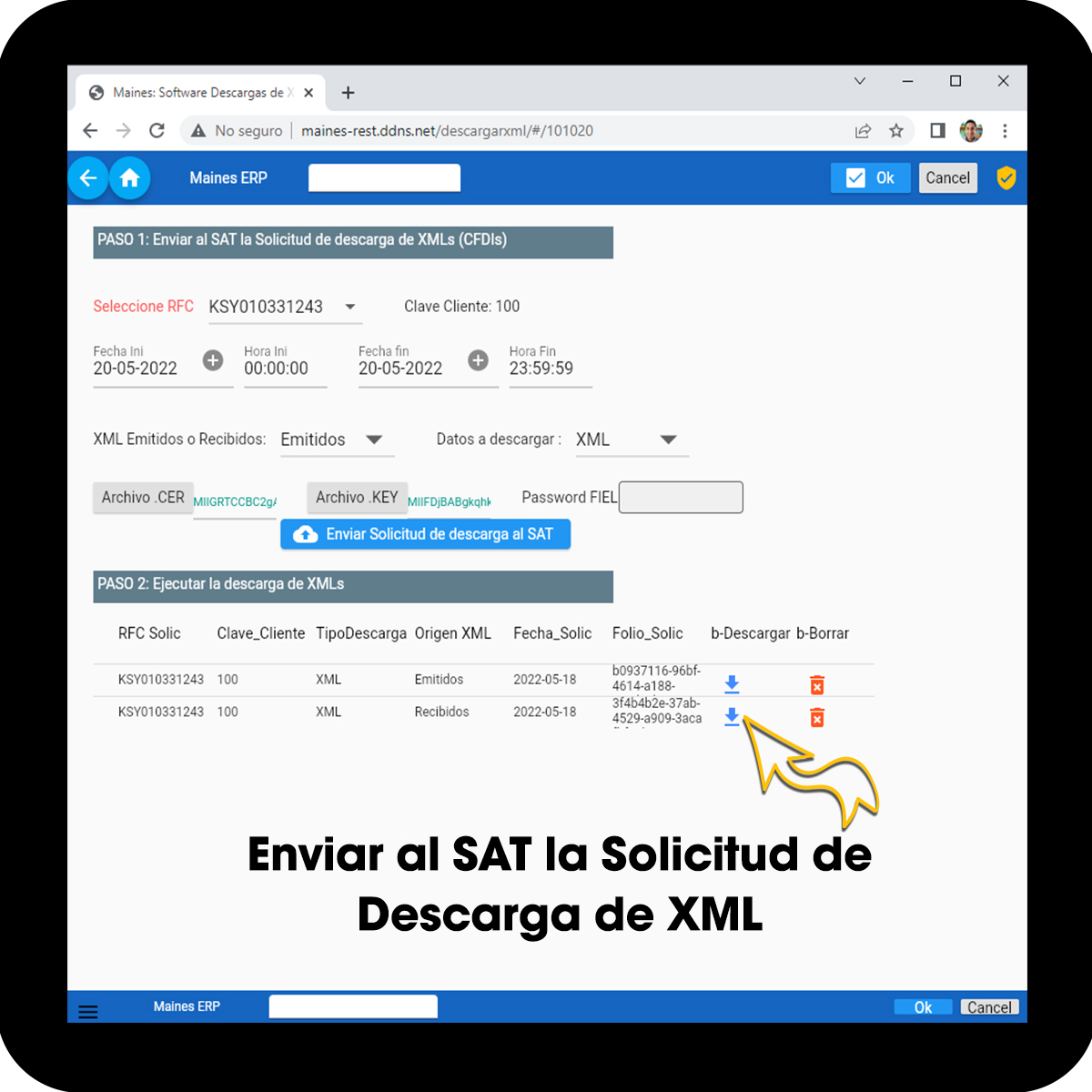 Maines-Descarga XMLs del SAT