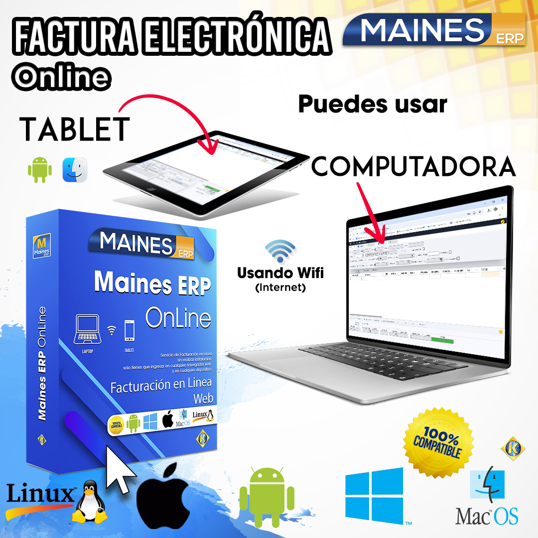 Maines-TOTAL EMPRESARIAL en la Nube | Incluye Todos los Modulos: Ventas, Compras, Inventarios, Contabilidad, Nómina, Sucursales, Produccion, Logistica