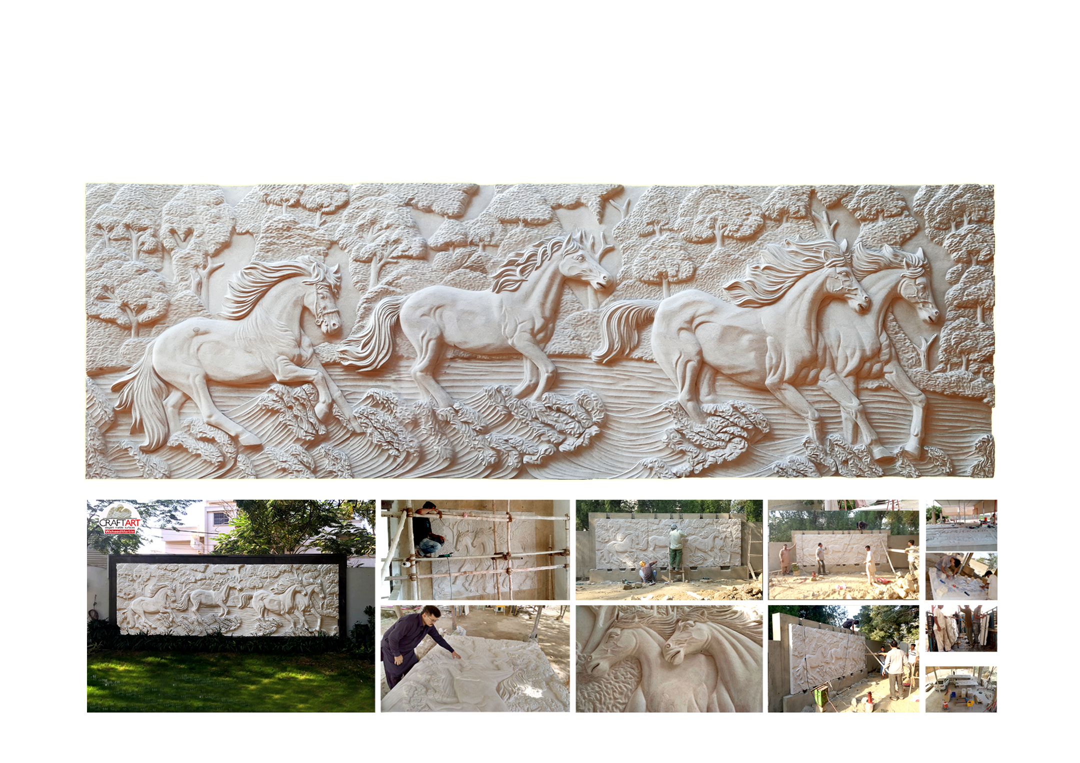 Hand-carved Stone Horse Mural