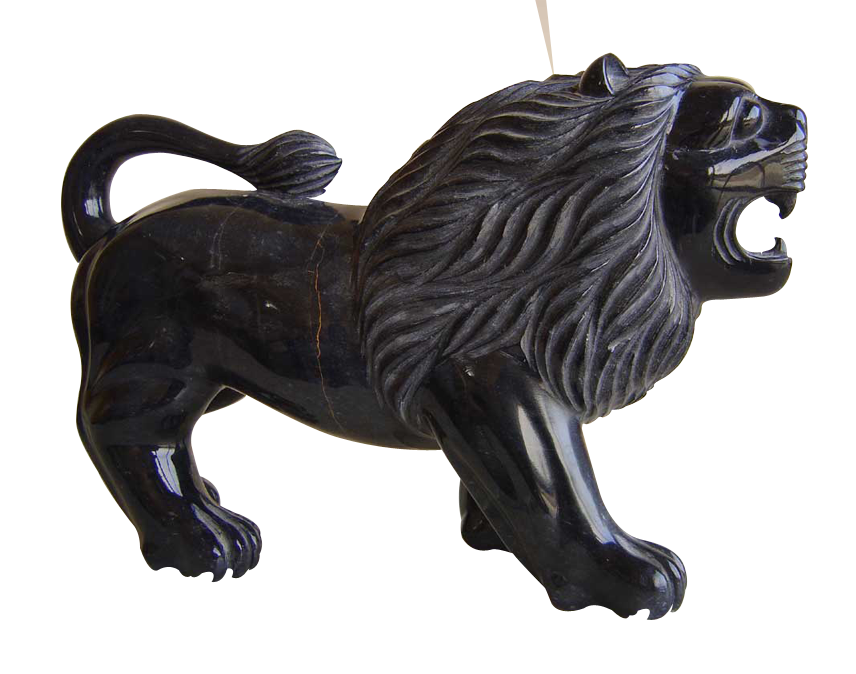 Hand-Carved Black Stone Lion