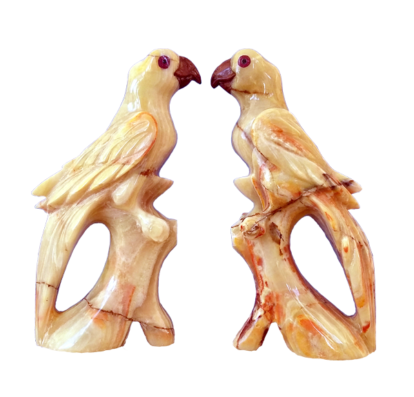 Hand-carved Marble Parrot Figurines