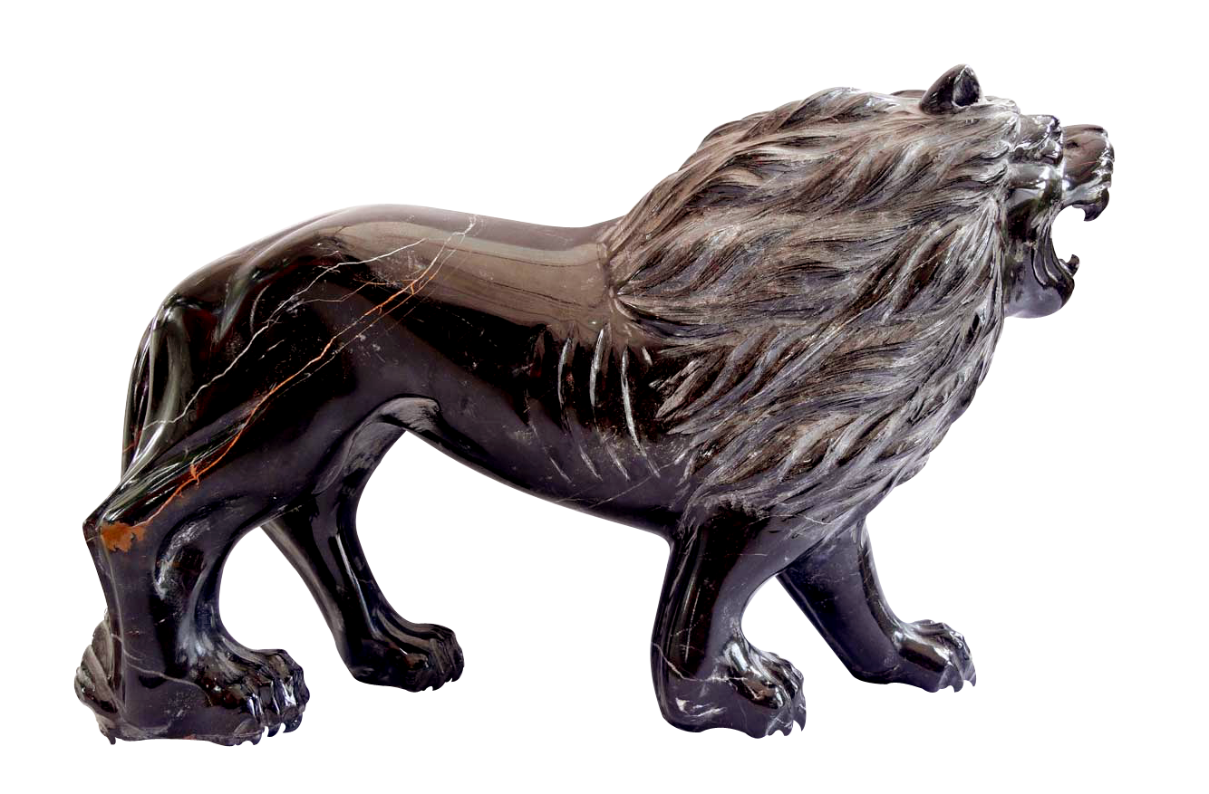 Polished Black Stone Lion Sculpture
