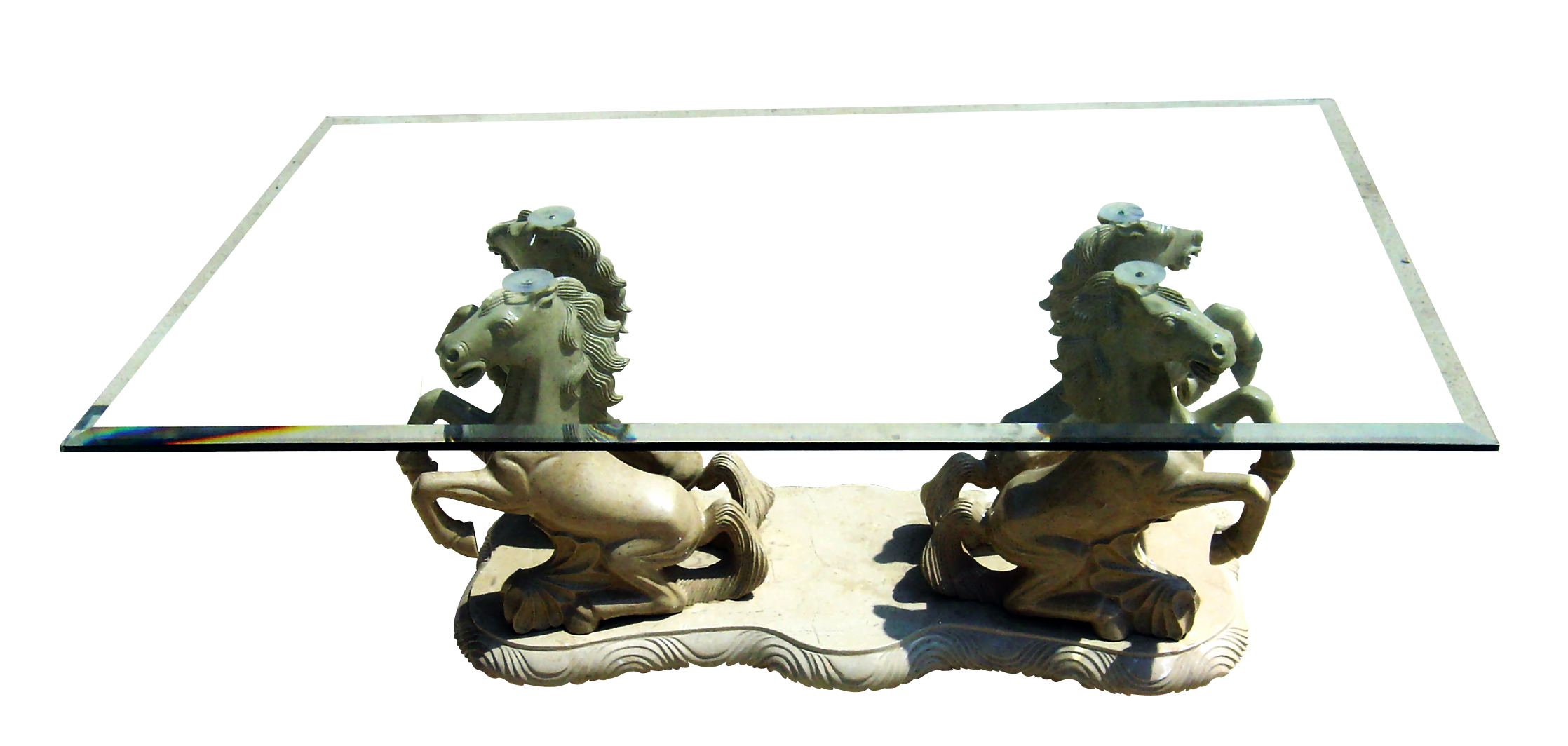 Glass Coffee Table with Horse Sculptures