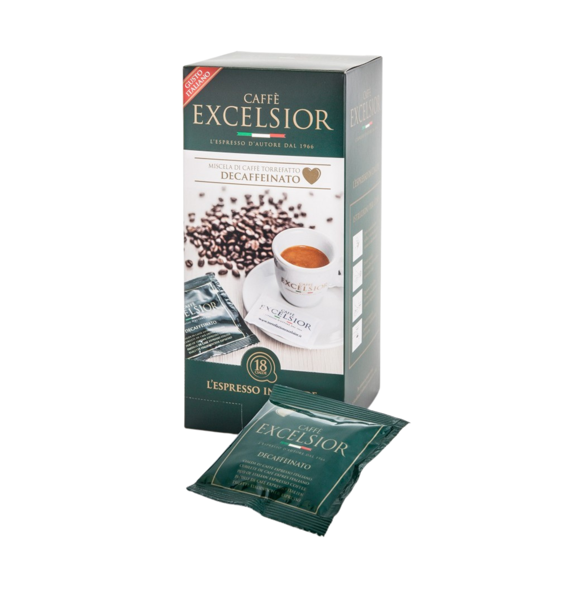 Caffè Excelsior Decaffeinato Espresso Pods - 18 Piecs