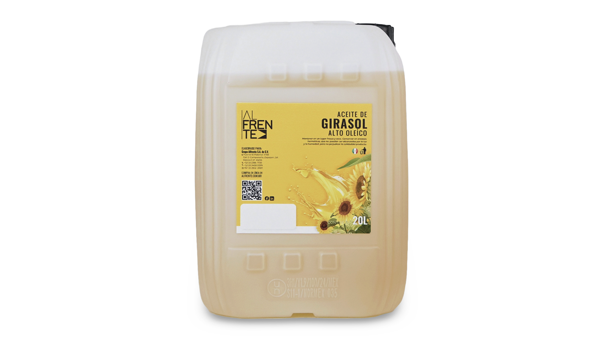 Aceite de girasol refinado alto oleico en bidón de 20 litros