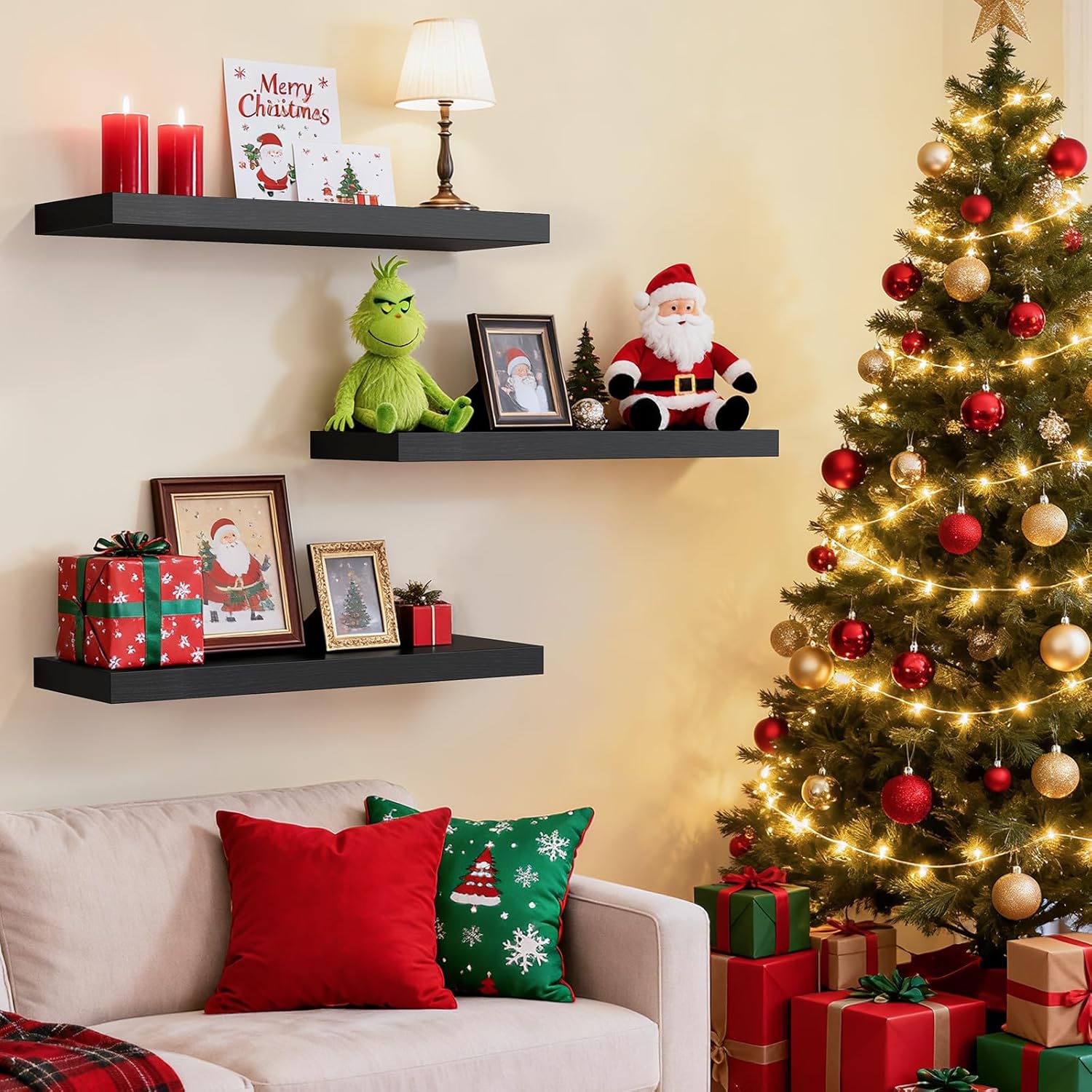 Wall-Mounted Wooden Shelves (Set of 3, 15.7 Inches) – Rustic Design, Multi-Color Options, Holds up to 22 lbs