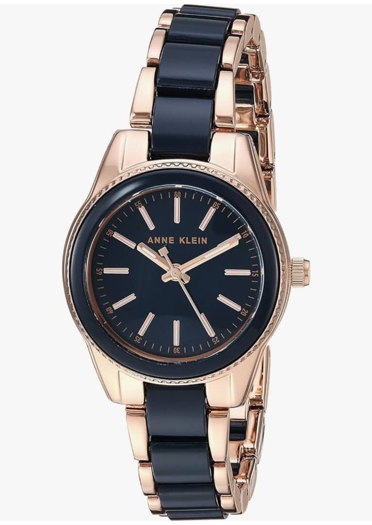 Anne Klein Women's Black Rose Gold Watch