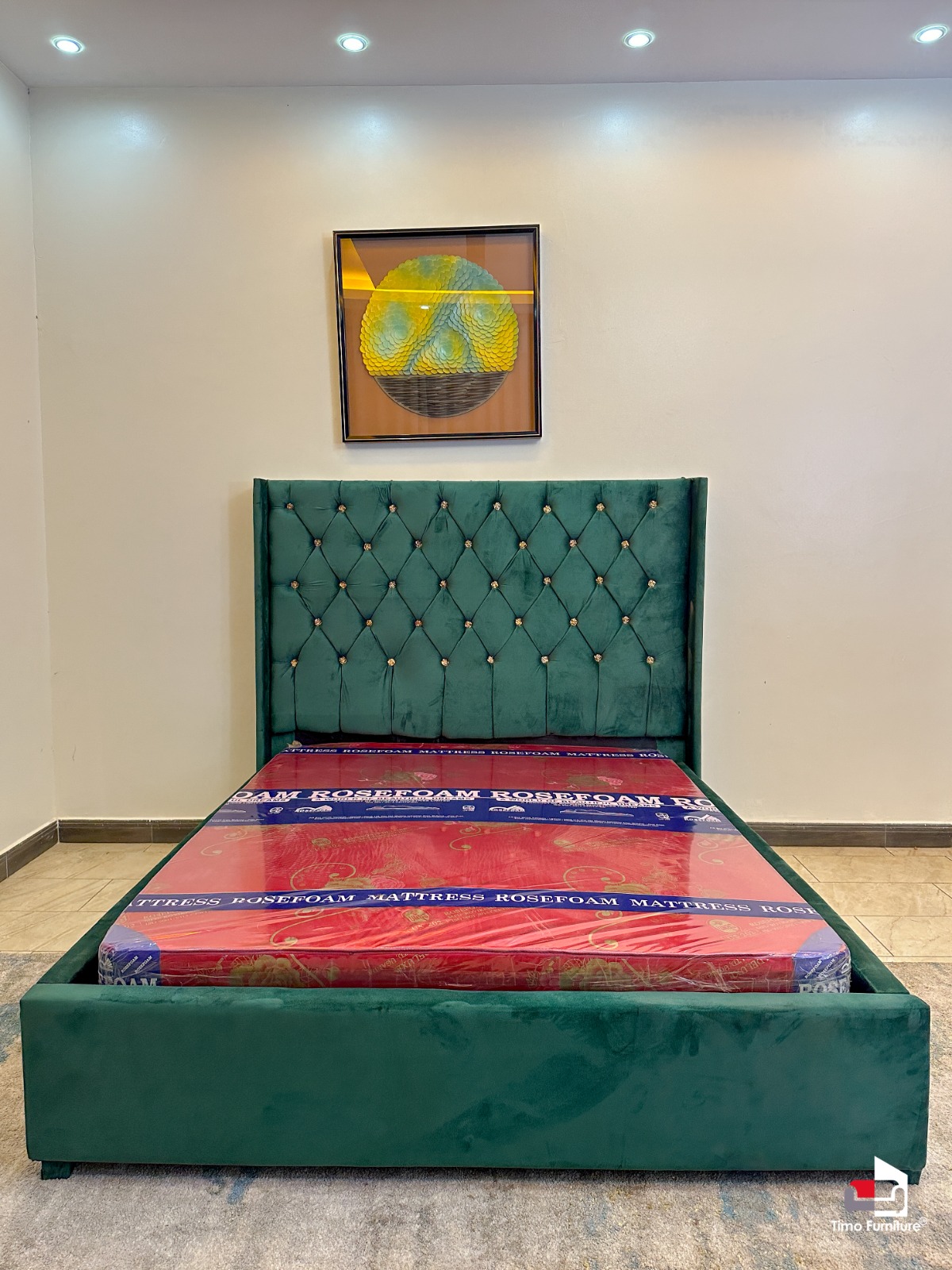 Green Velvet Upholstered Bed