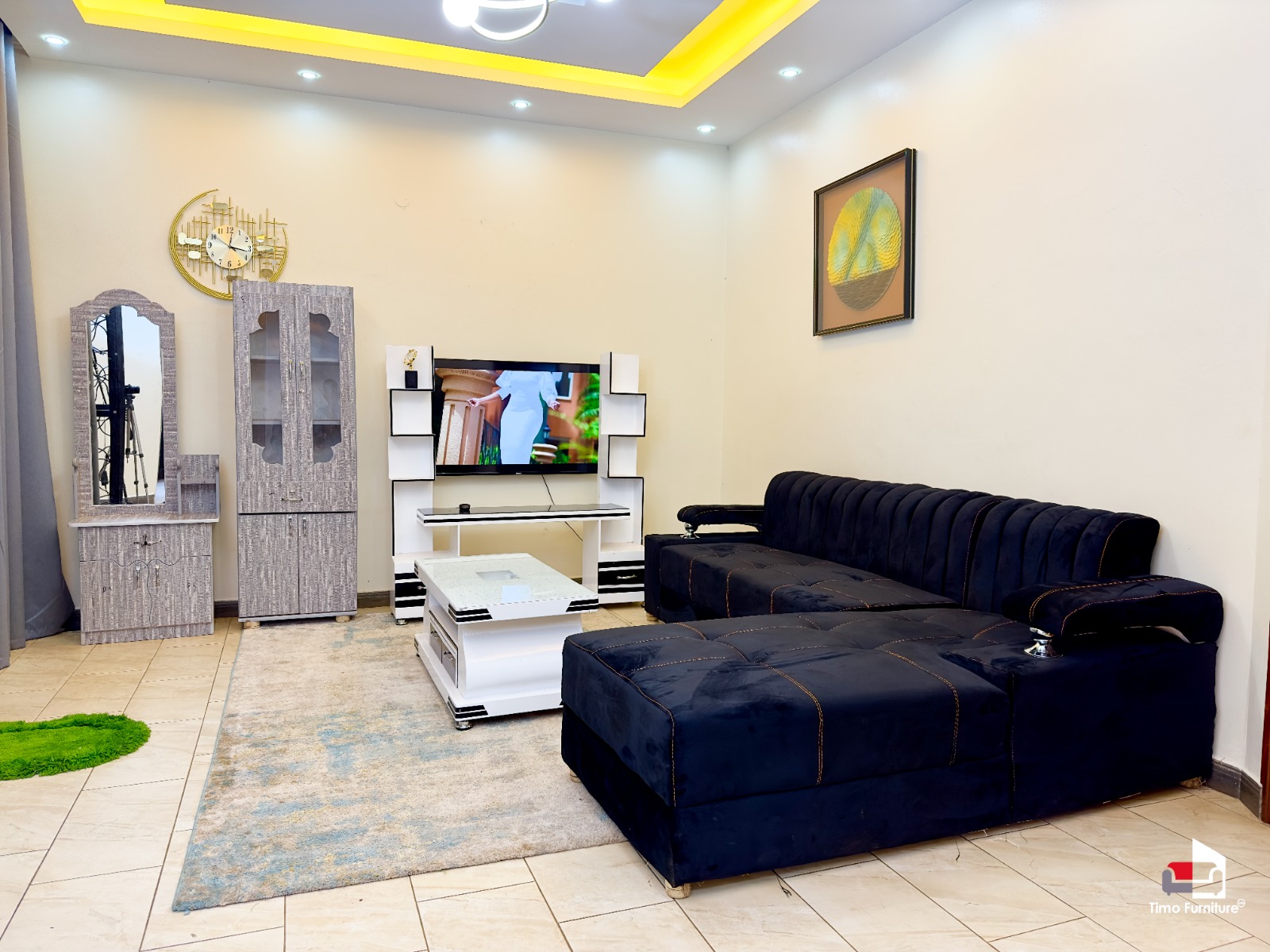 Modern Black L-Shaped Sofa