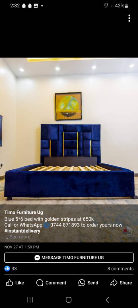 Blue 5x6 Bed with Golden Stripes