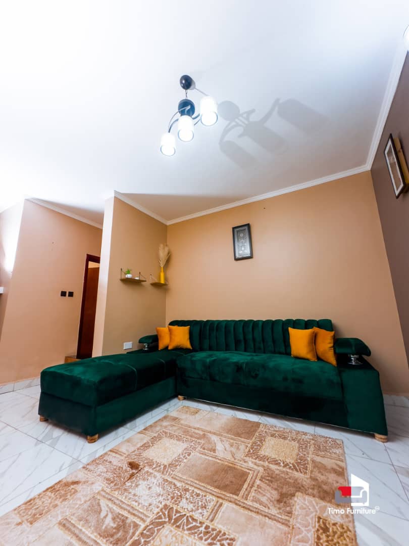 Modern Green Velvet L-Shaped Sofa