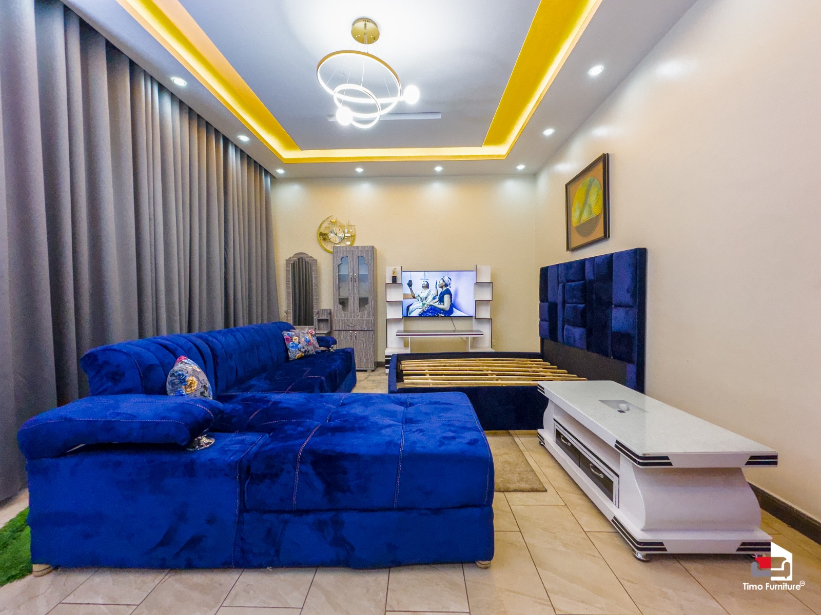 Luxury Blue Velvet Sofa Set