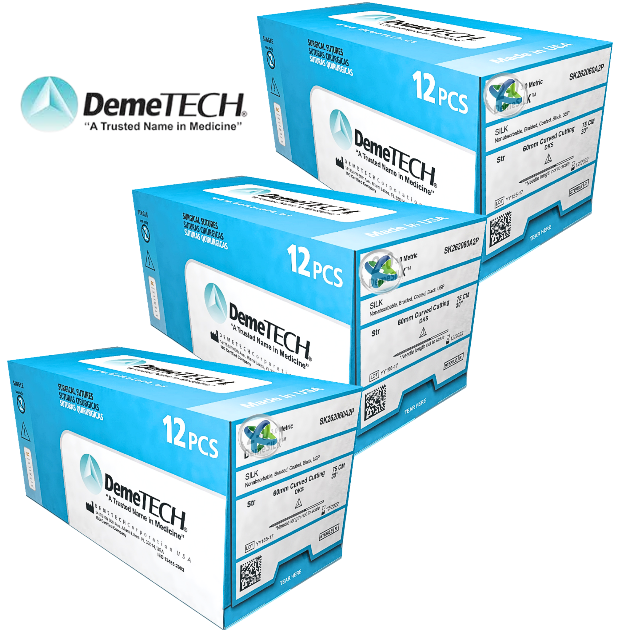 SEDA 3-0 Sin Aguja. 7H. 75 cm. Caja/12 Sobres.Hilo