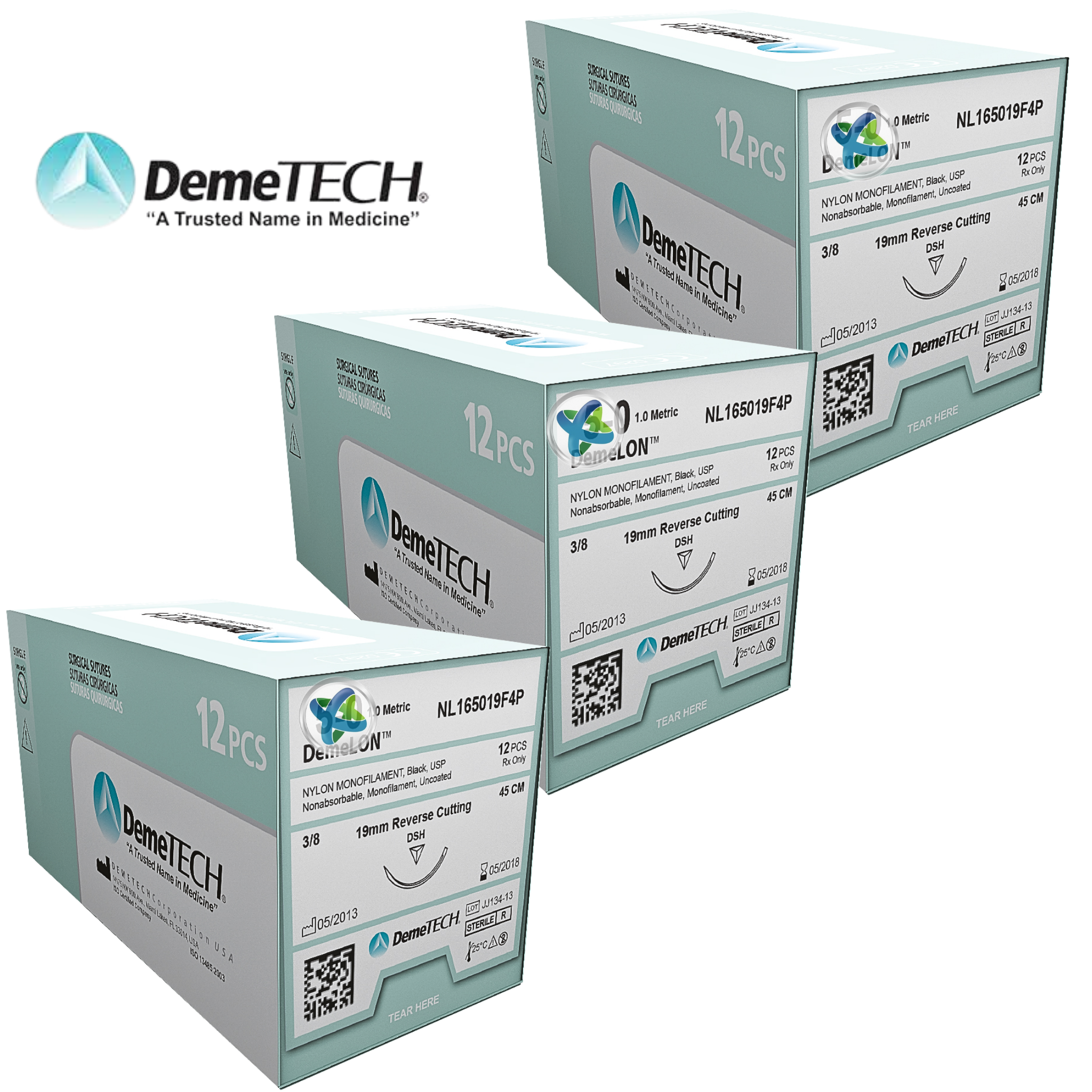 Hilo Nylon Aguja 24 mm, Reverso Cortante. Circulo 3/8. 45cm. Caja/12 Sobres.