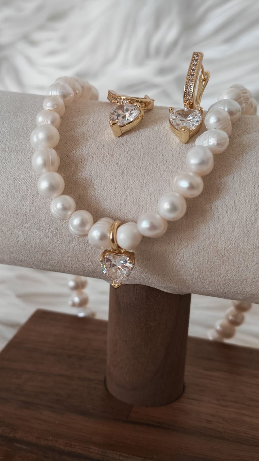 Cadena Perlas + Dije Cristal Love - Set