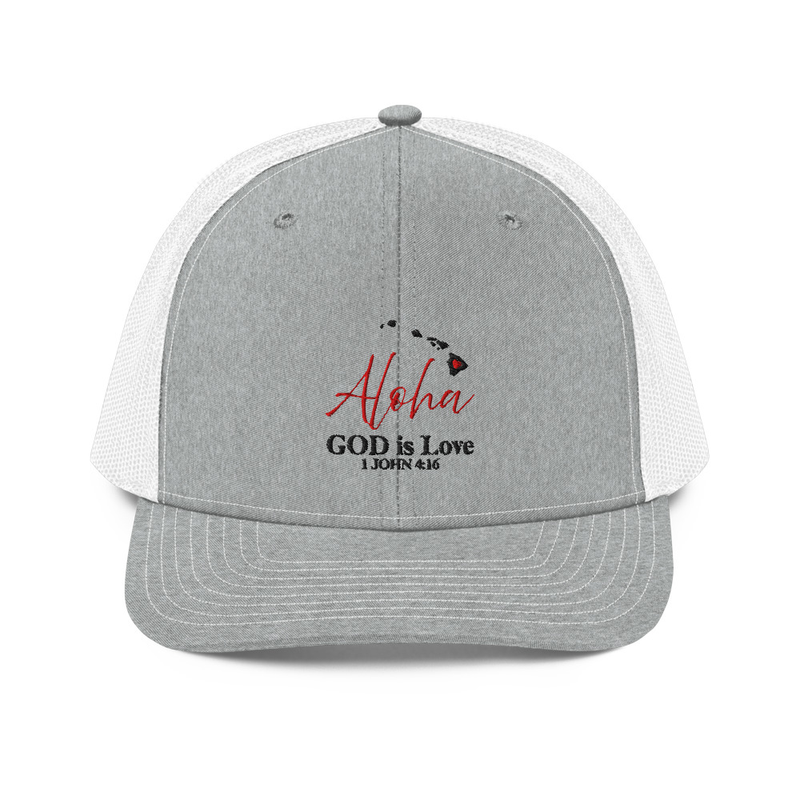 Aloha GOD Is Love Grey/White Trucker Hat