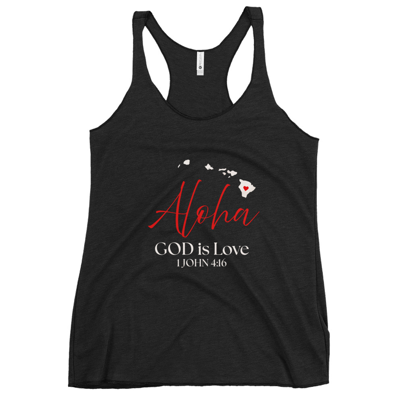 Aloha GOD is Love Wht Print Women's Racerback Tank