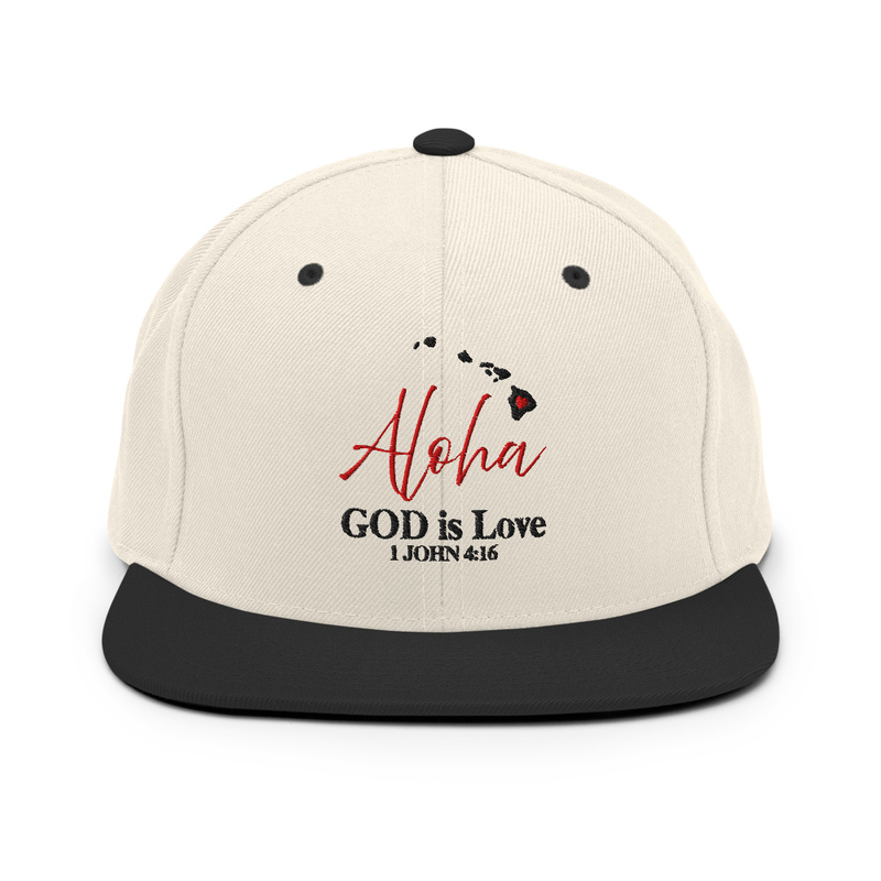Aloha GOD is Love Beige/Black Snapback Hat