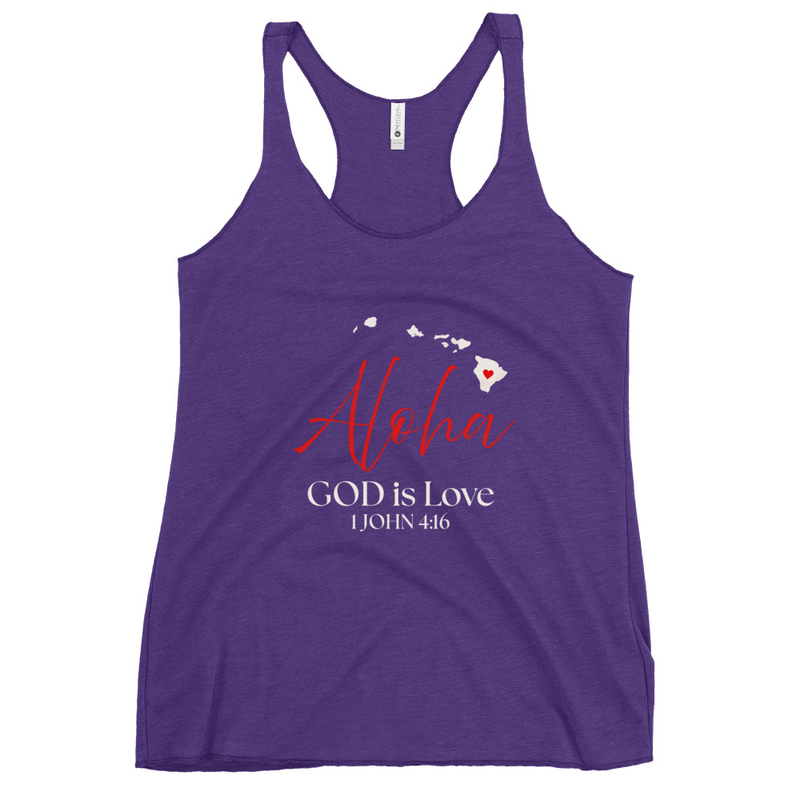 Aloha GOD is Love Wht Print Women's Racerback Tank