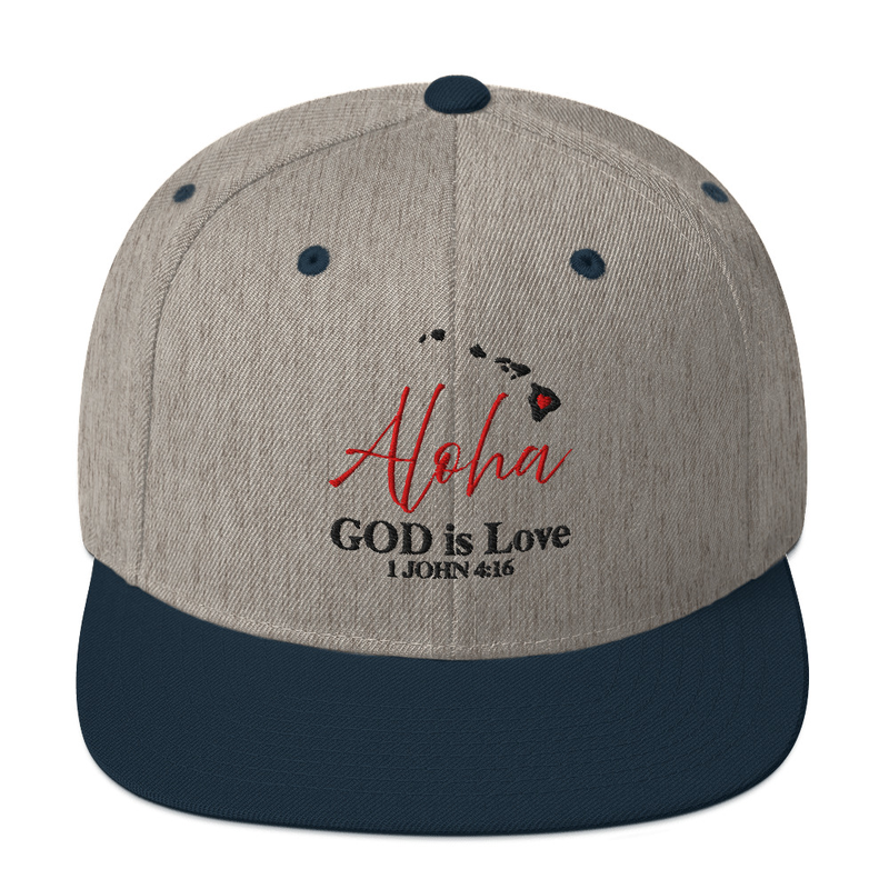 Aloha GOD is Love Light Grey/Navy Snapback Hat